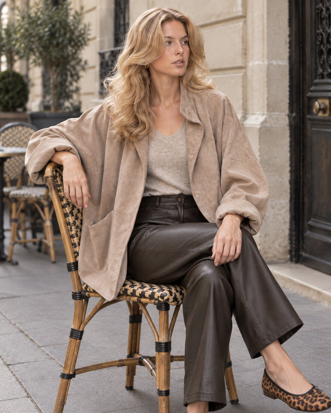 Veste oversize Léonie en suédine – taupe – Beautiful Shop