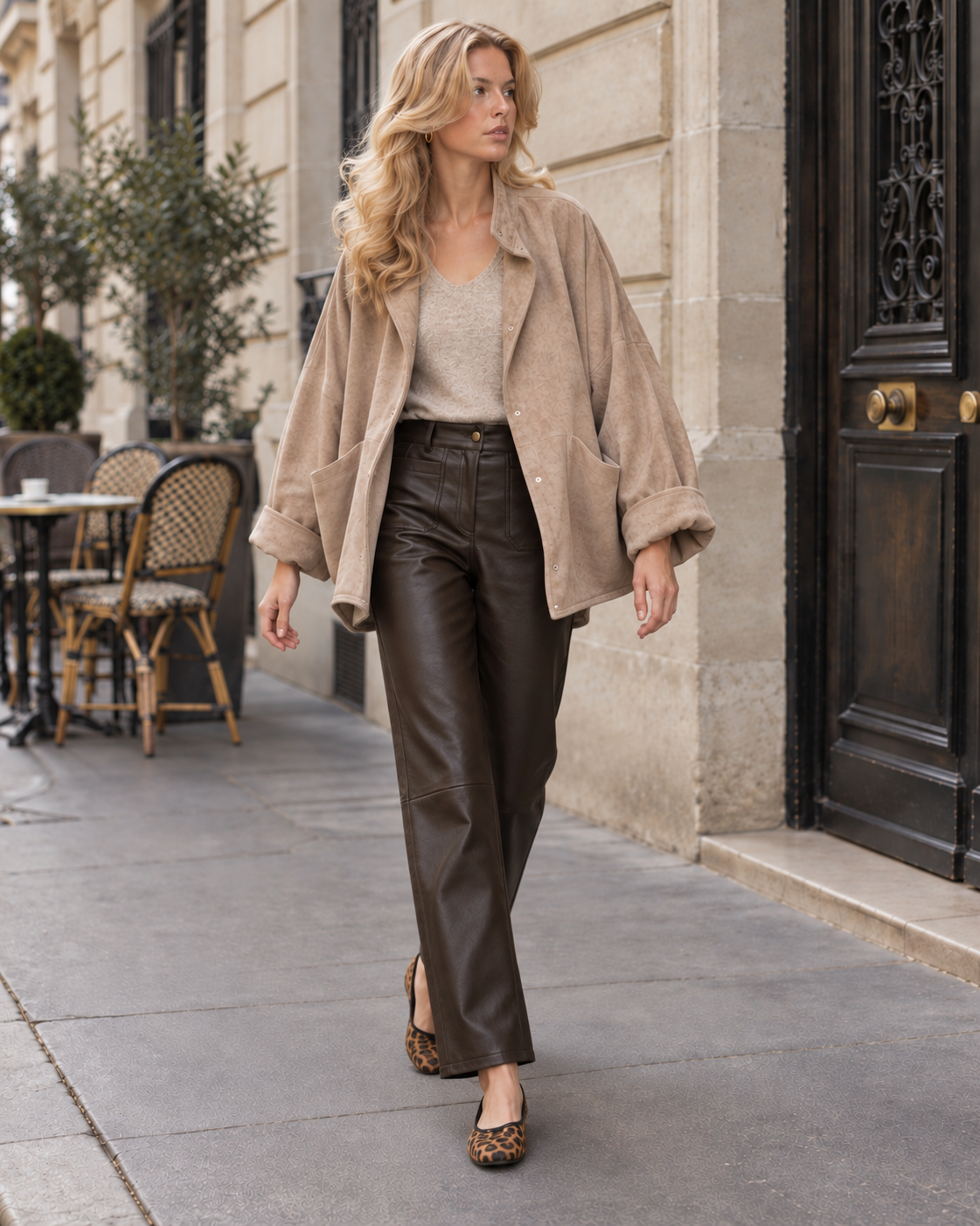 Veste oversize Léonie en suédine – taupe – Beautiful Shop