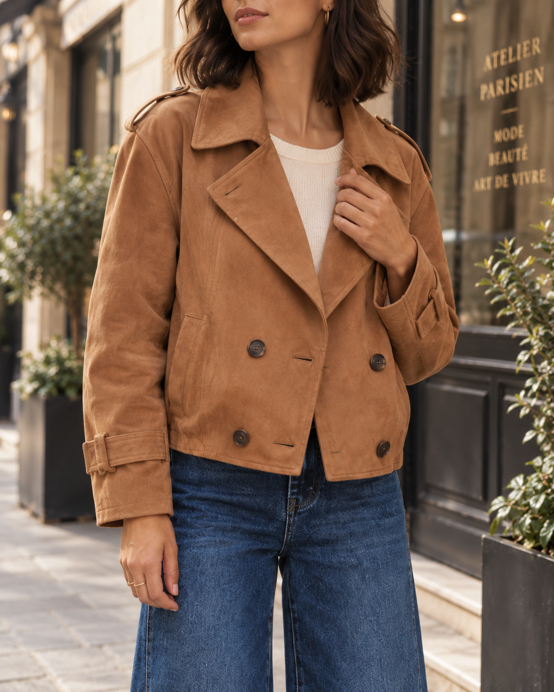 Veste Romy façon daim – camel – Beautiful Shop
