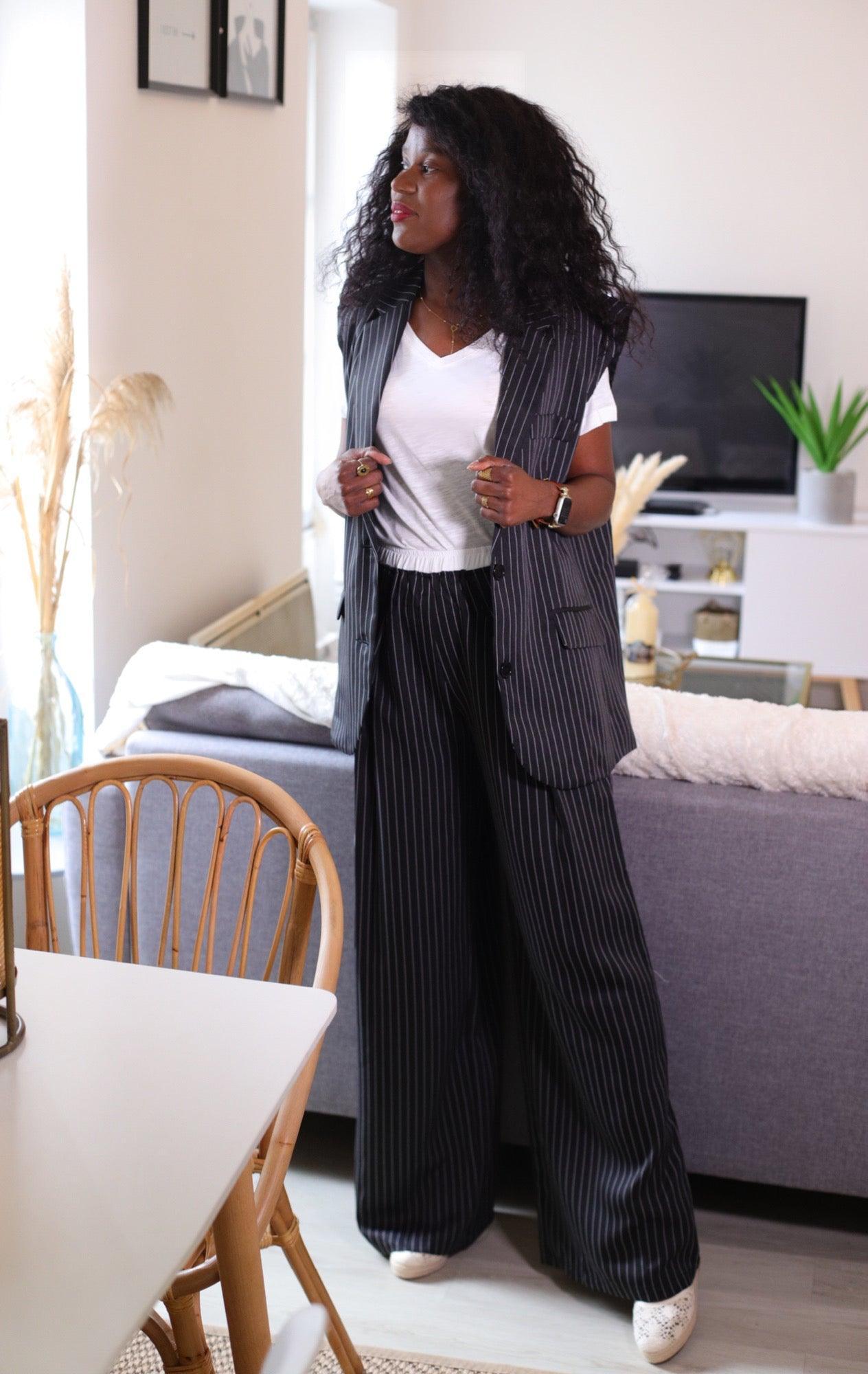 Veste Sans Manches à Rayures Loose Noir et Blanc - beautifulshop