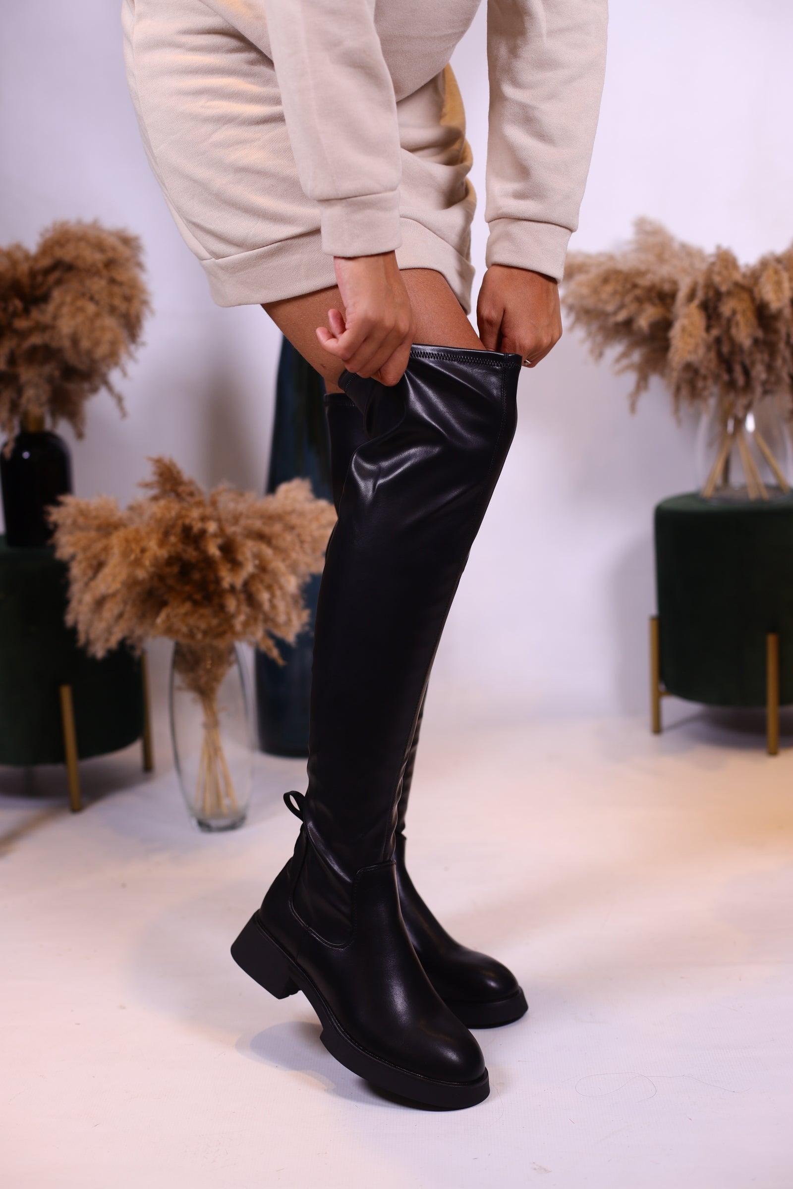 Cuissardes noir en simili cuir - beautifulshop