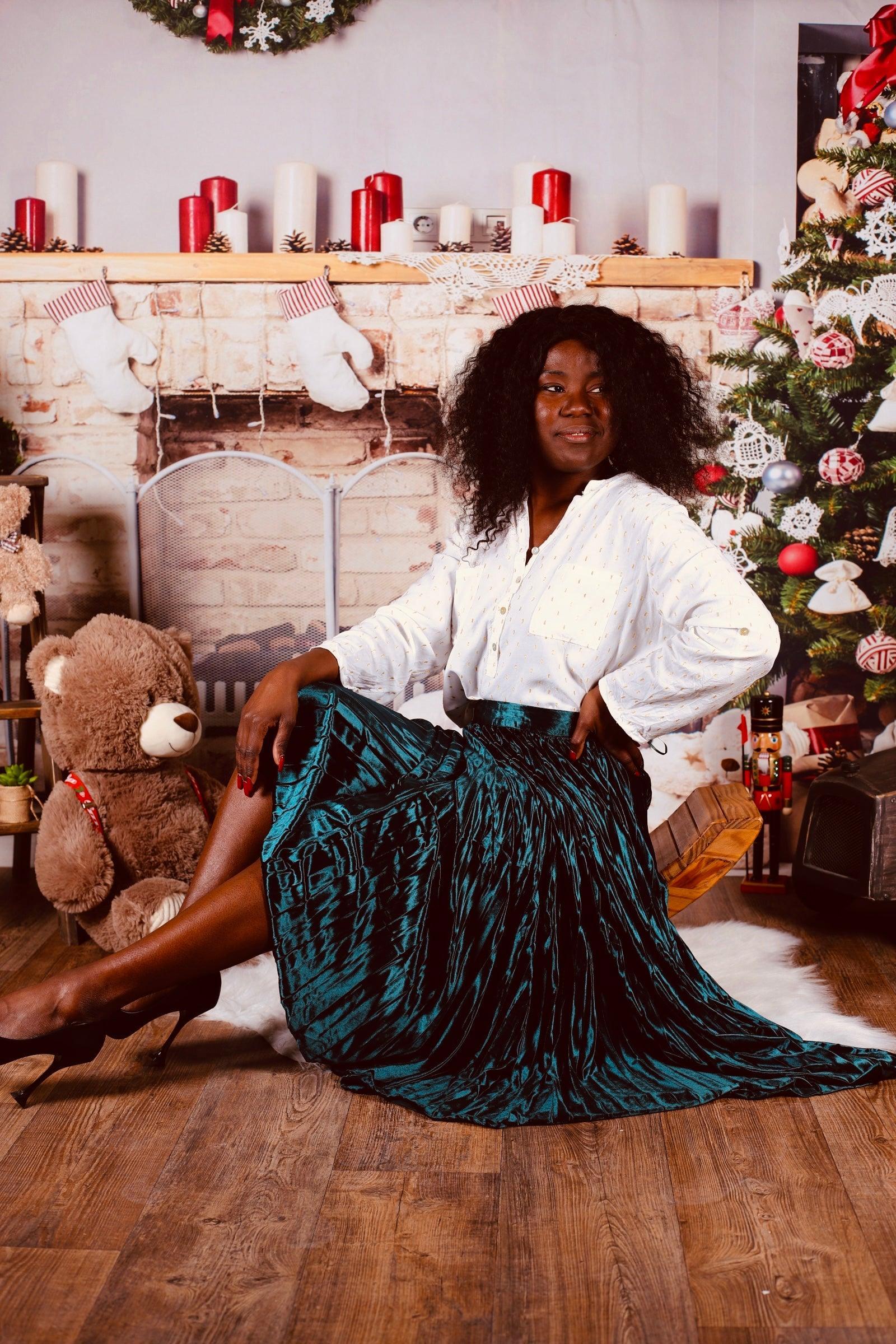 Jupe longue en velour vert - beautifulshop