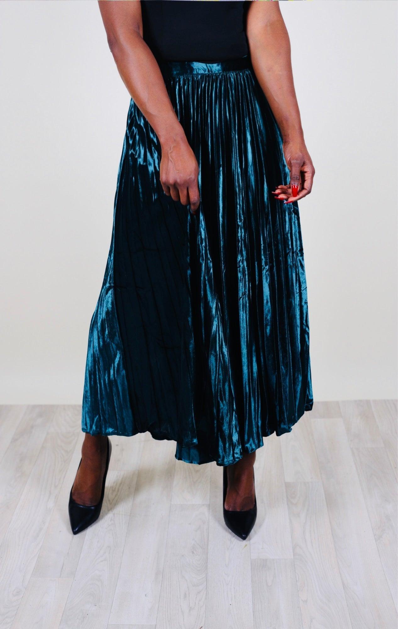 Jupe longue en velour vert - beautifulshop