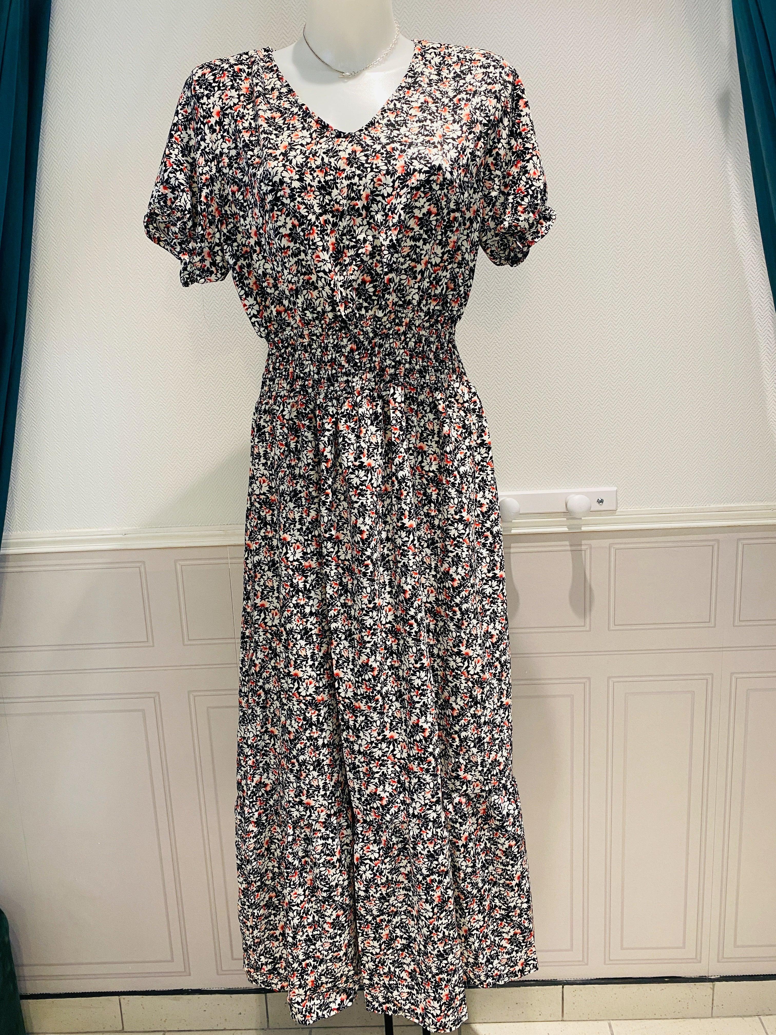 Robe longue imprimée col v - beautifulshop