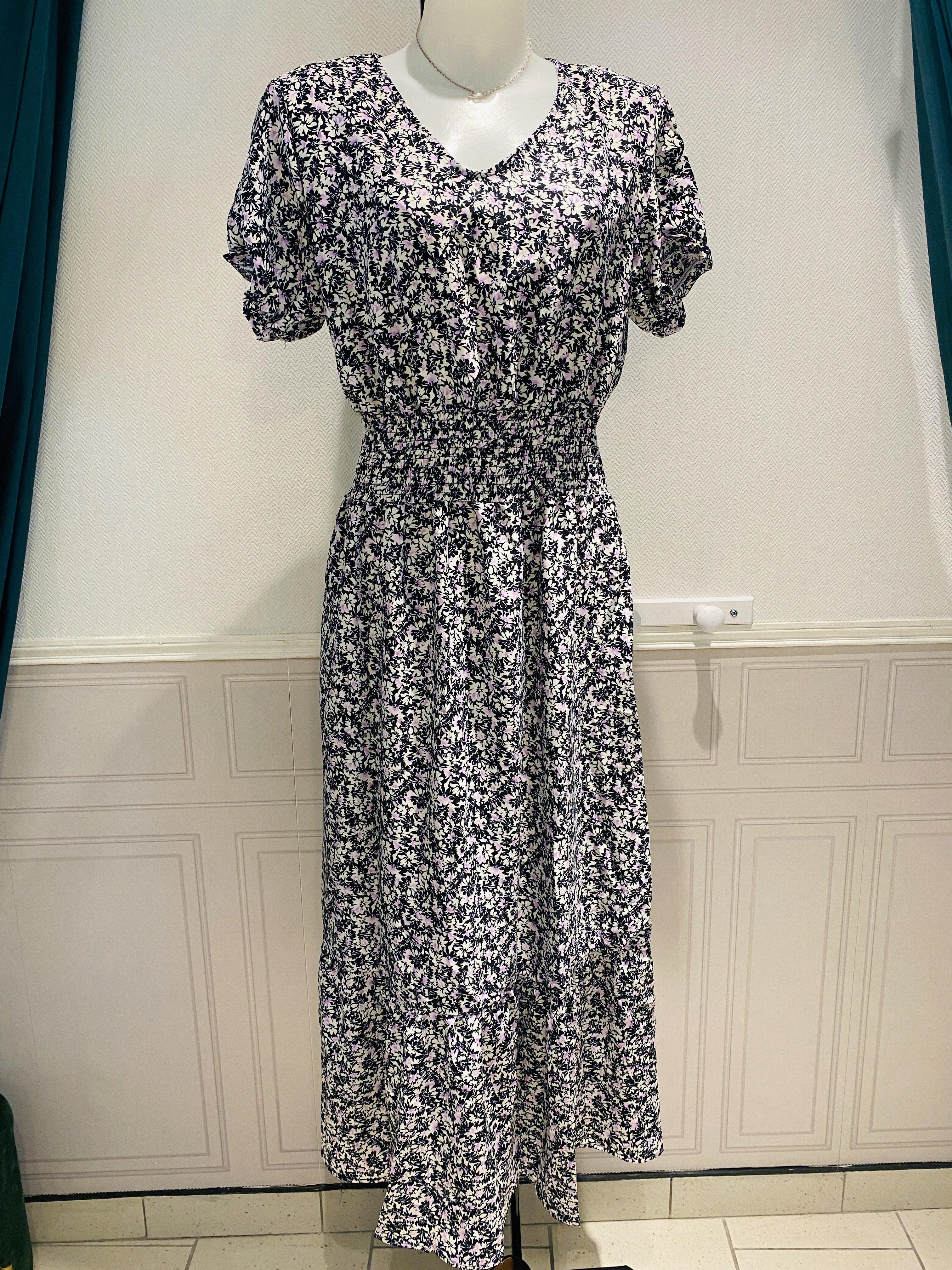 Robe longue imprimée col v - beautifulshop