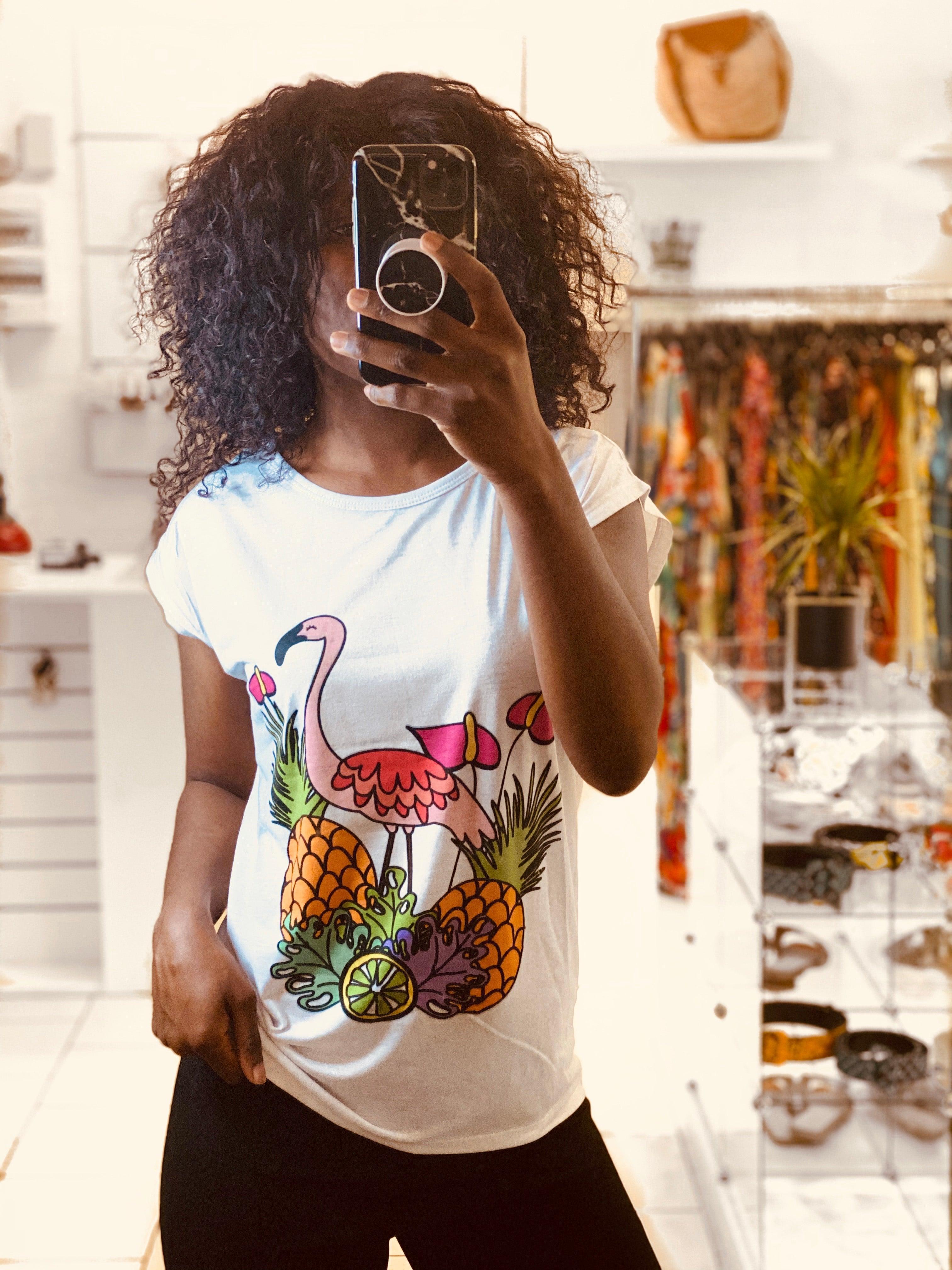 T- short imprimée flamand rose - beautifulshop