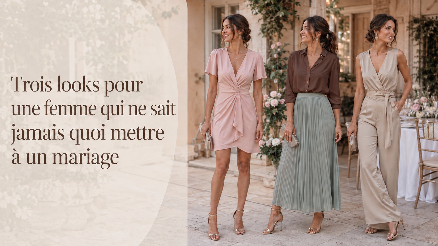 Trois looks pour une femme qui ne sait jamais quoi mettre à un mariage.beautifulshop