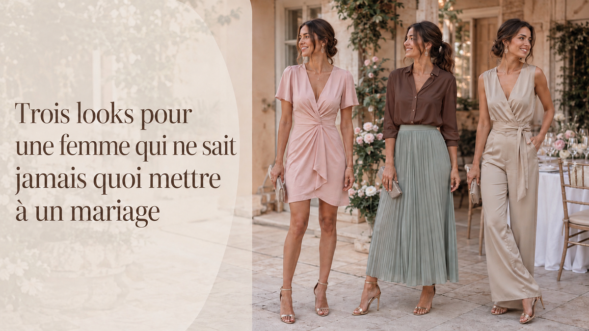 Trois looks pour une femme qui ne sait jamais quoi mettre à un mariage.beautifulshop