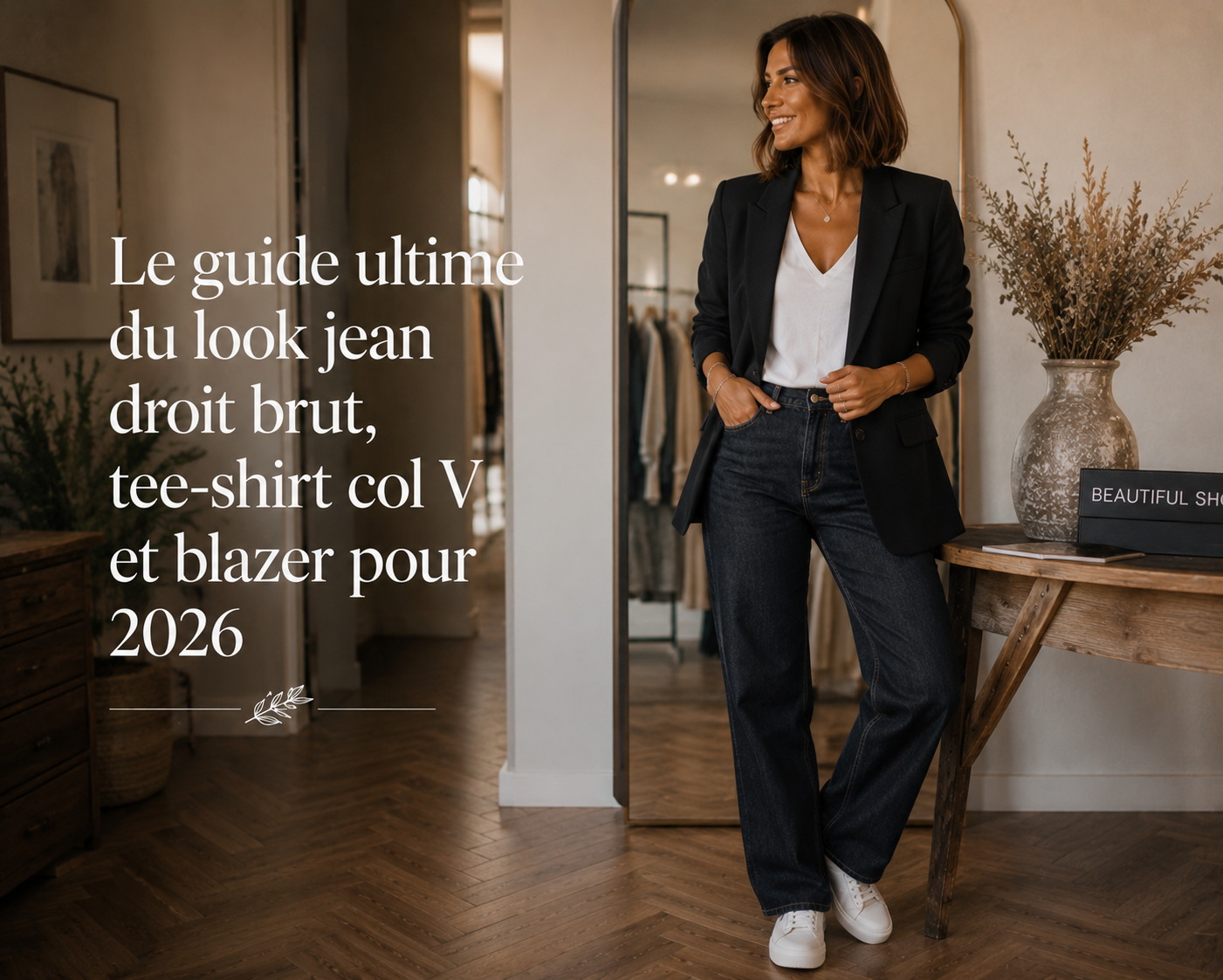 Le guide ultime du look jean droit brut, tee-shirt col V et blazer pour 2026-beautifulshop