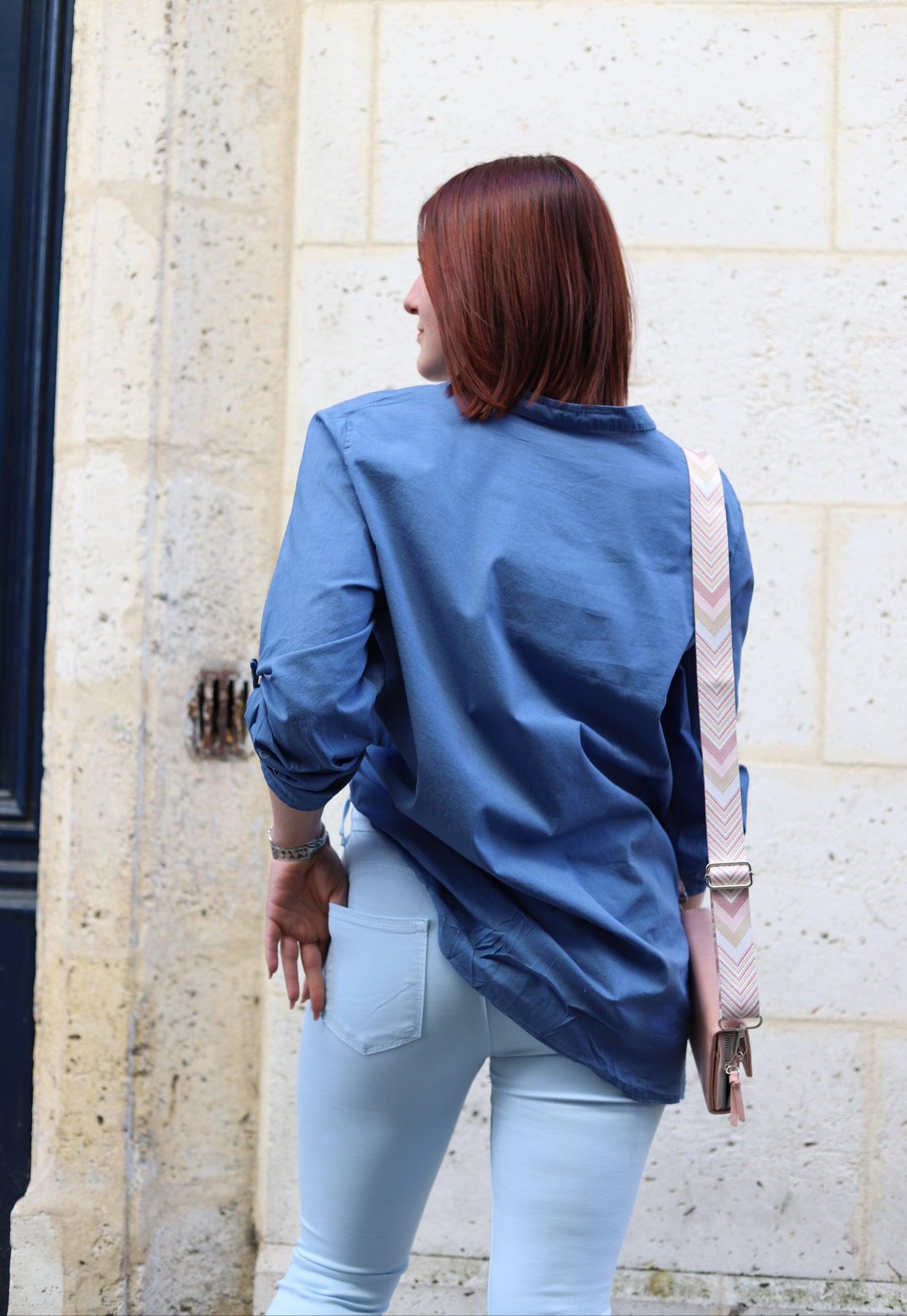 Blouse Bohème en Broderie Anglaise Bleu jean - beautifulshop - boutique femme sur Angoulême 