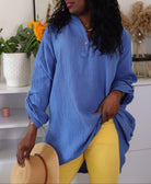 Blouse Oversize en Gaze de Coton Bleu - beautifulshop - vêtements femmes sur Angoulême 