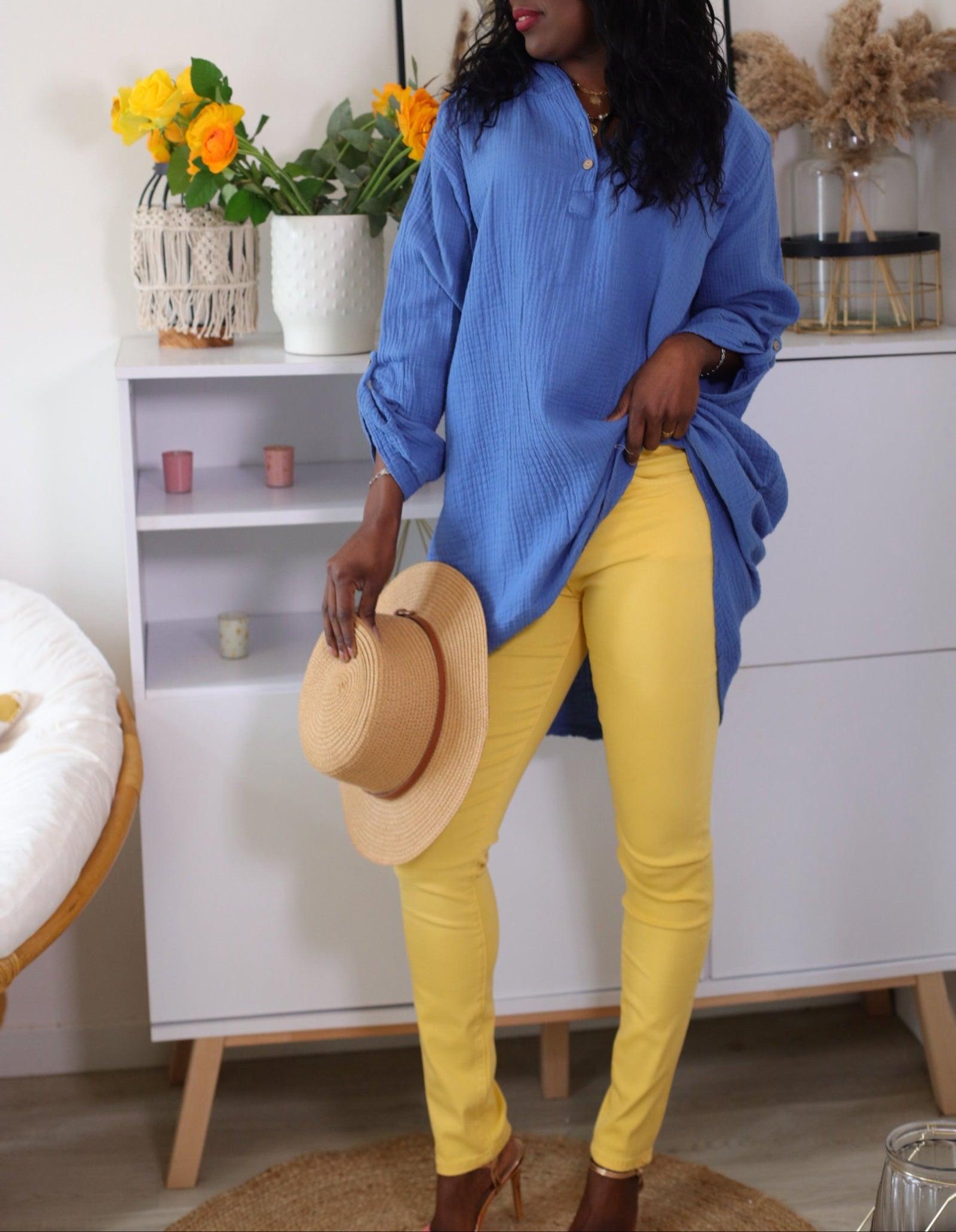 Blouse Oversize en Gaze de Coton Bleu - beautifulshop - vêtements femmes sur Angoulême 