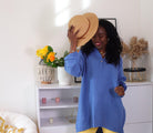 Blouse Oversize en Gaze de Coton Bleu - beautifulshop - vêtements femmes sur Angoulême 