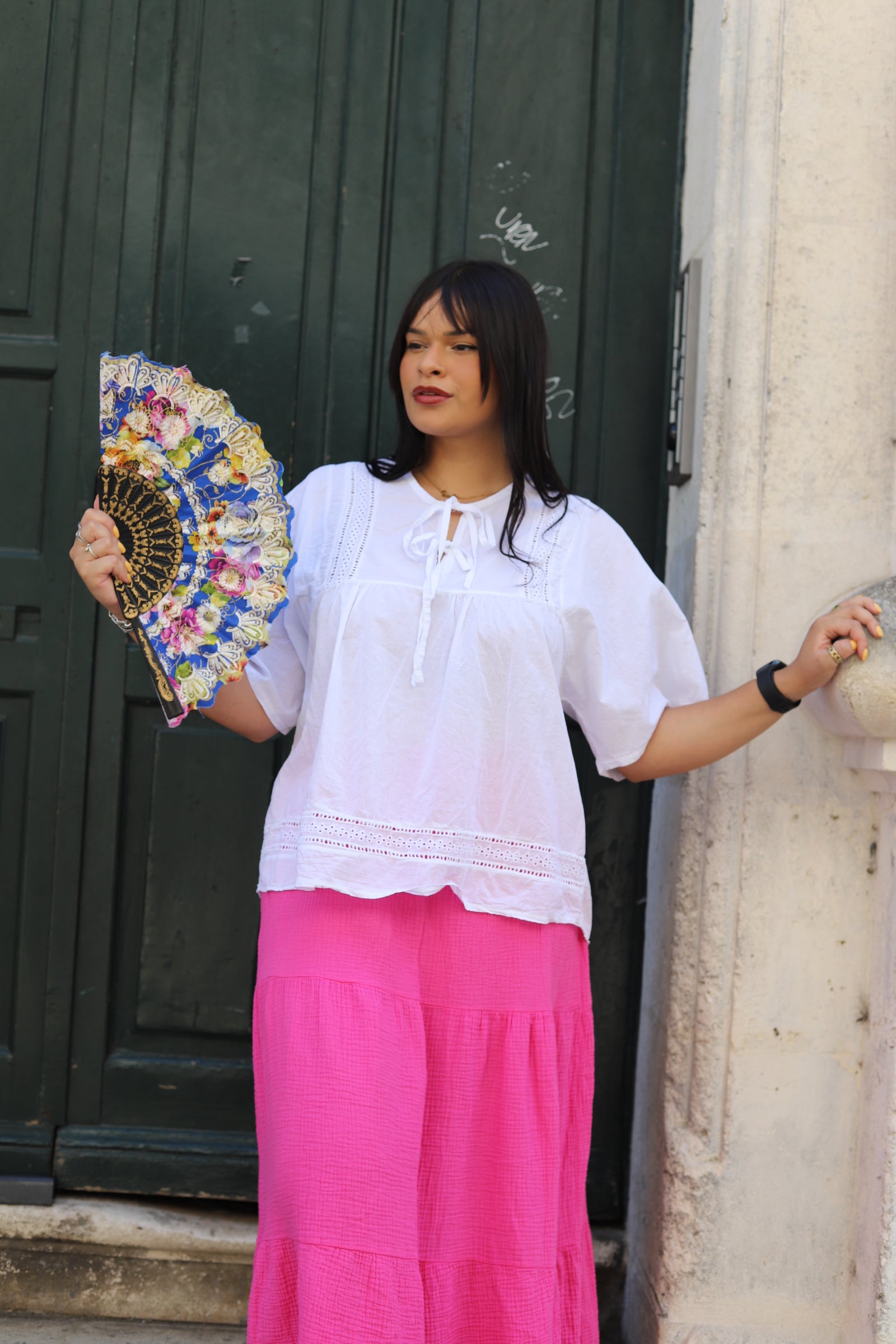 Blouse blanche en coton brodé – Détails ajourés & lien noué-beautifulshop