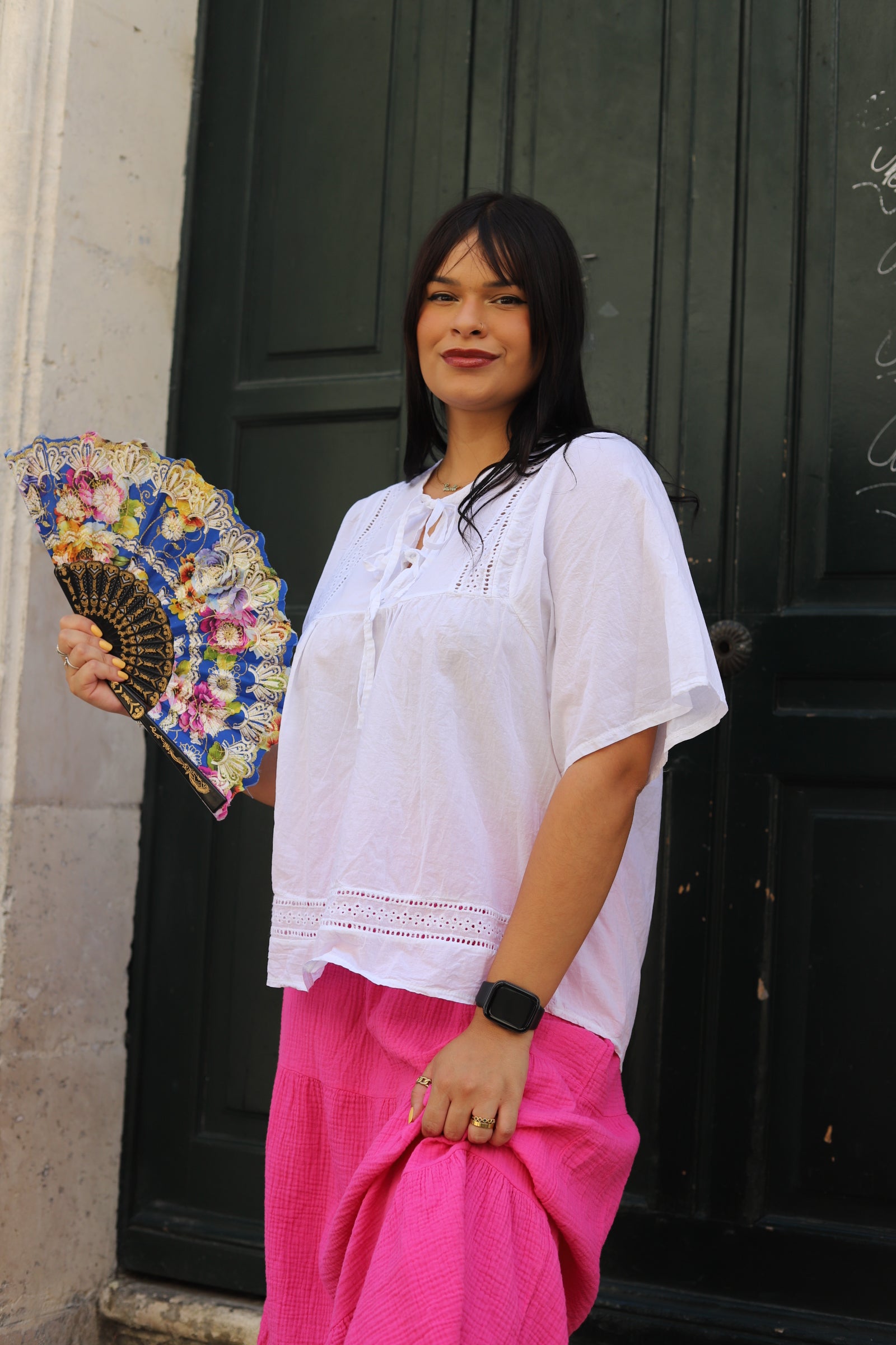 Blouse blanche en coton brodé – Détails ajourés & lien noué-beautifulshop