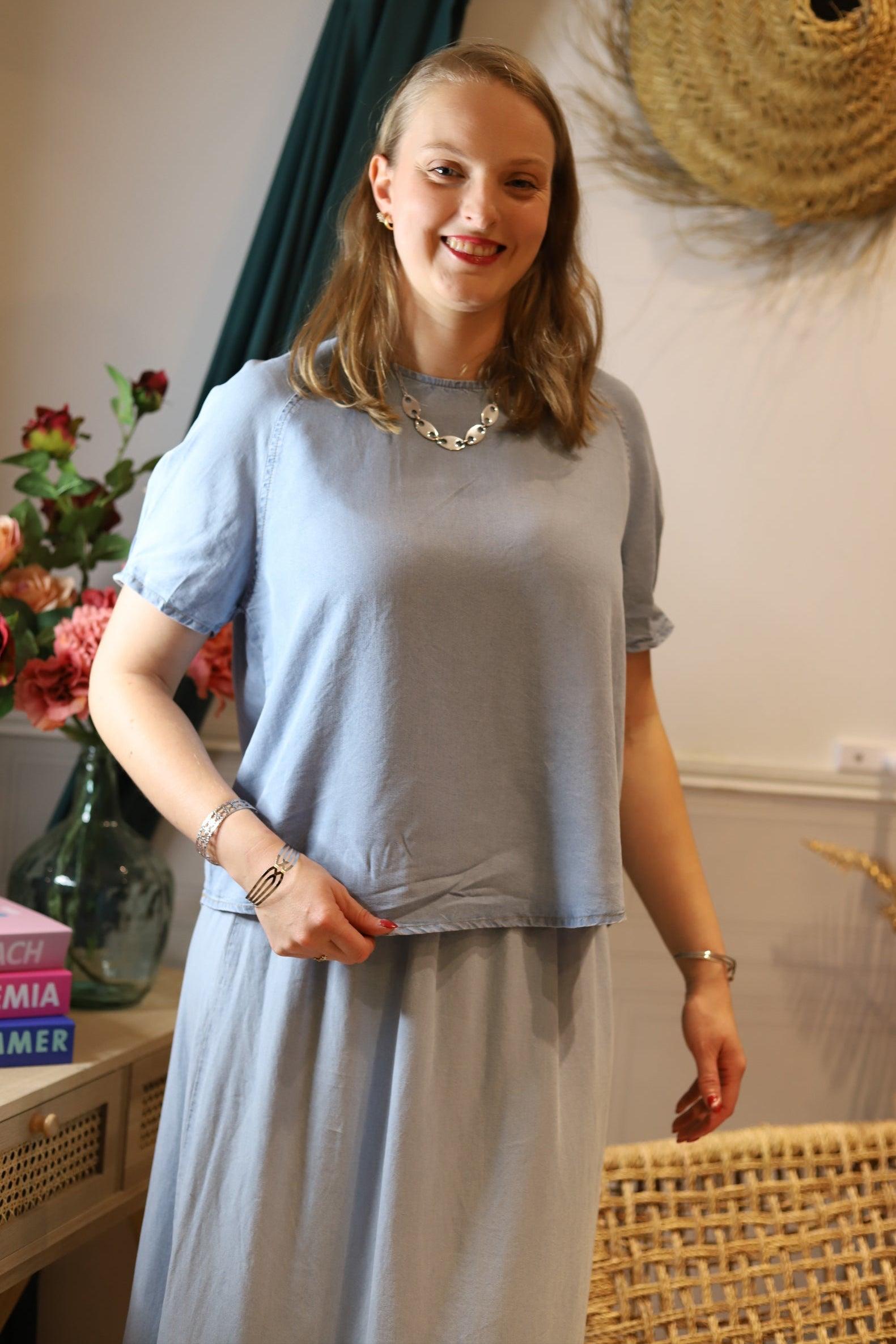 Blouse en Jean Manches Courtes - beautifulshop - boutique mode femme sur Angoulême 