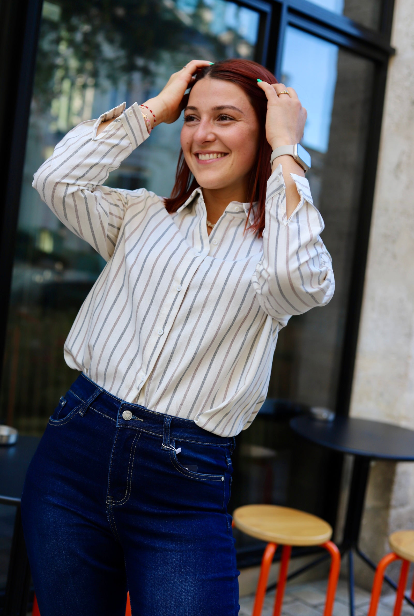 Chemise Blanche à Rayures Verticales-beautifulshop