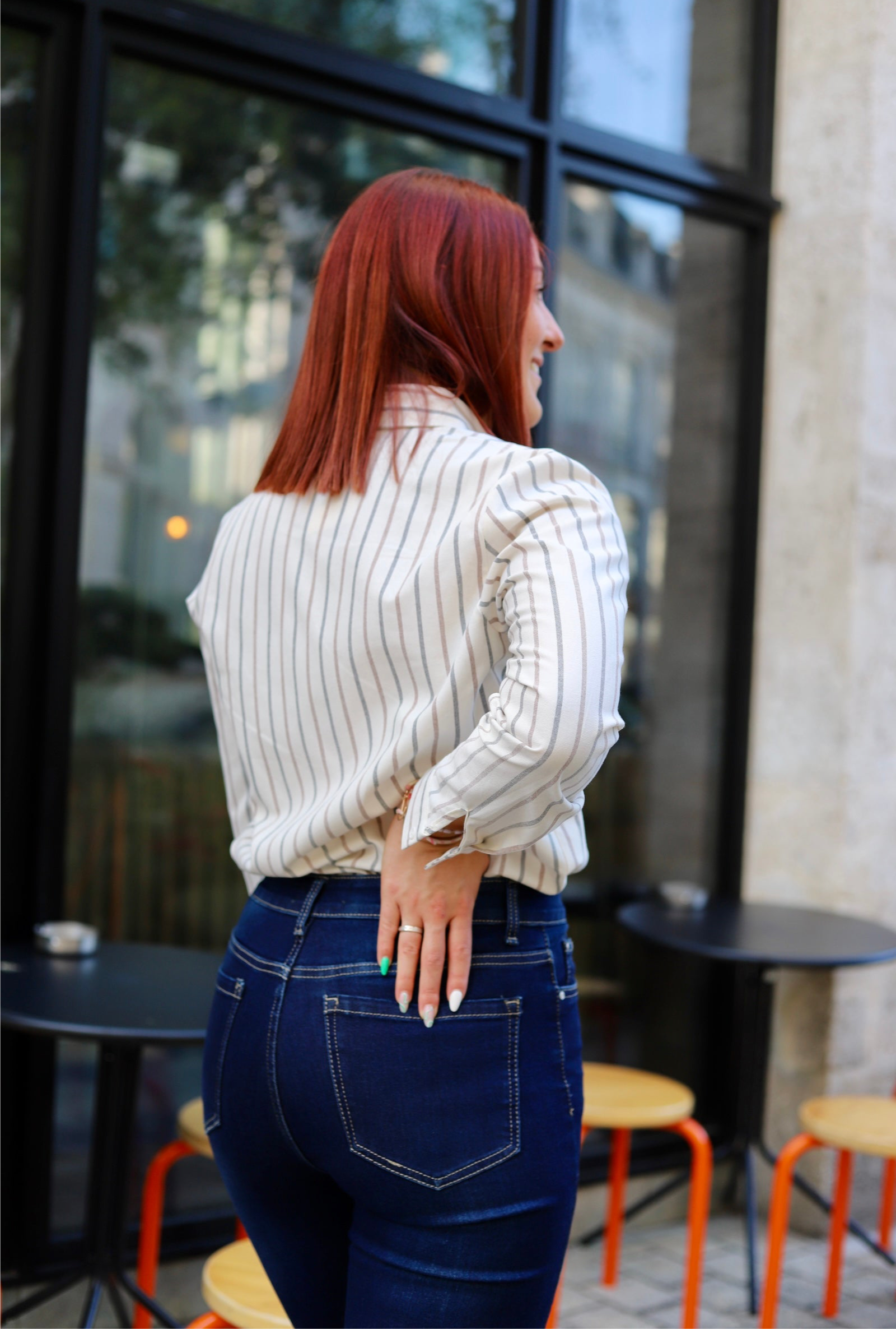 Chemise Blanche à Rayures Verticales-beautifulshop