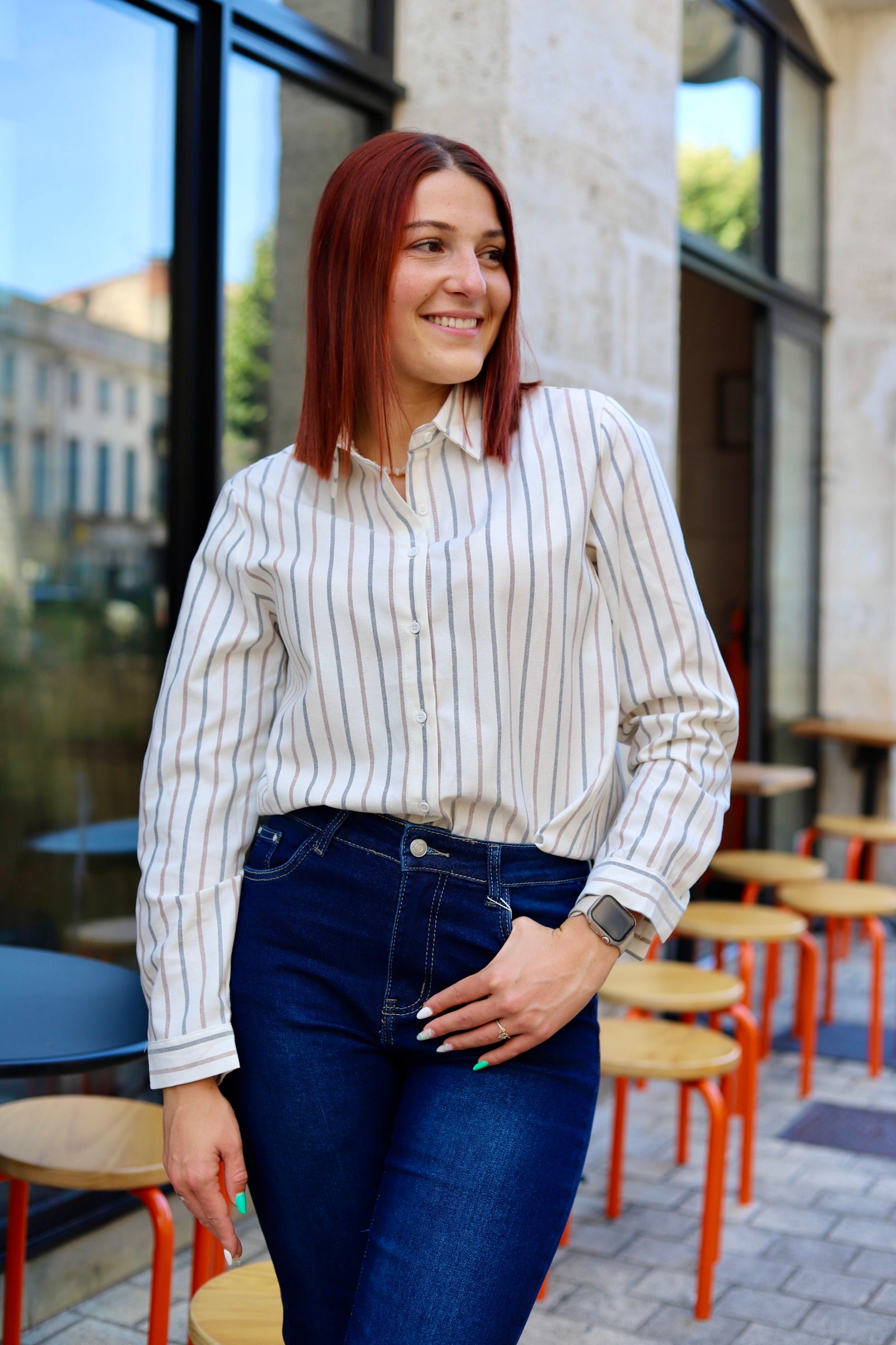 Chemise Blanche à Rayures Verticales-beautifulshop