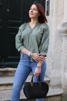 Chemise Bohème Brodée en Coton kaki - beautifulshop - magasin femme en Poitou Charente 
