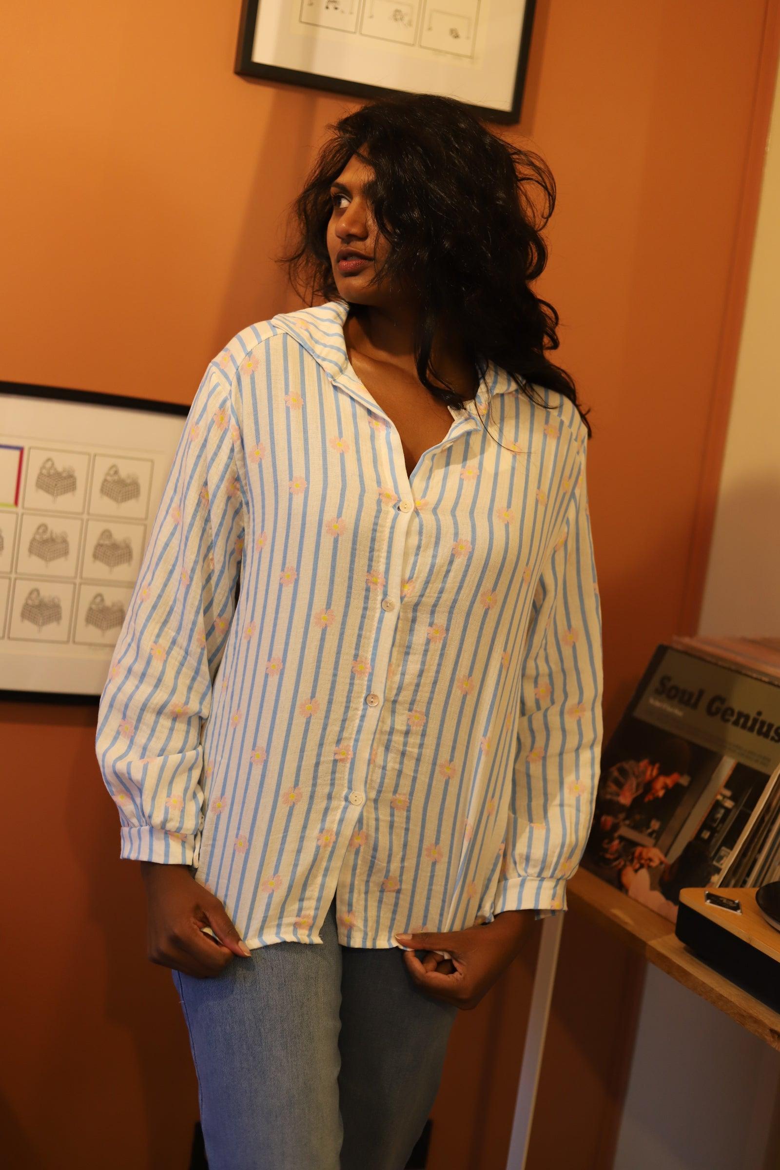 Chemise Femme en Gaze de Coton –  Motifs Fleuris - beautifulshop - boutique en Poitou Charente 