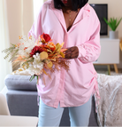 chemise rayée rose femme, chemise oversize femme, chemise à lacets côtés, chemise coton stretch, chemise made in italy, chemise rose et blanc, chemise ample chic
