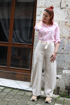 Chemise à rayures gaufrée rose
