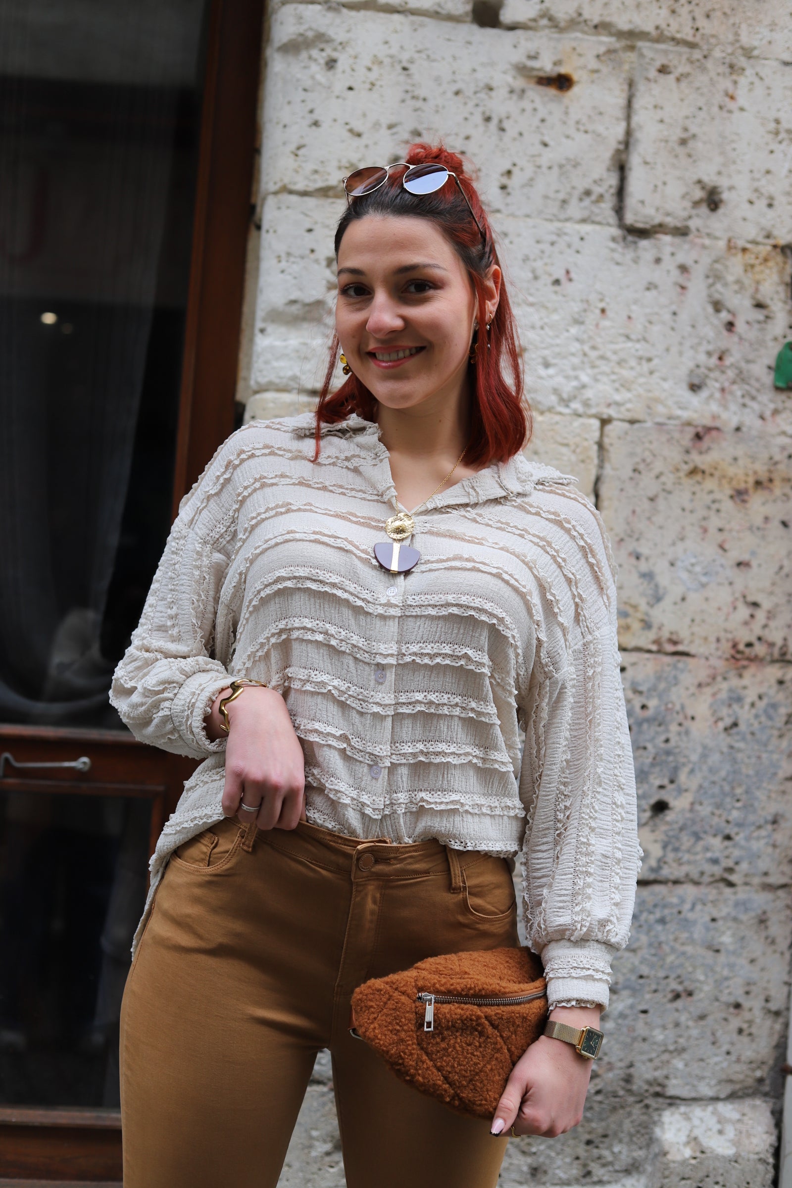 Chemisier Dentelle Beige Ample – Made in Italy