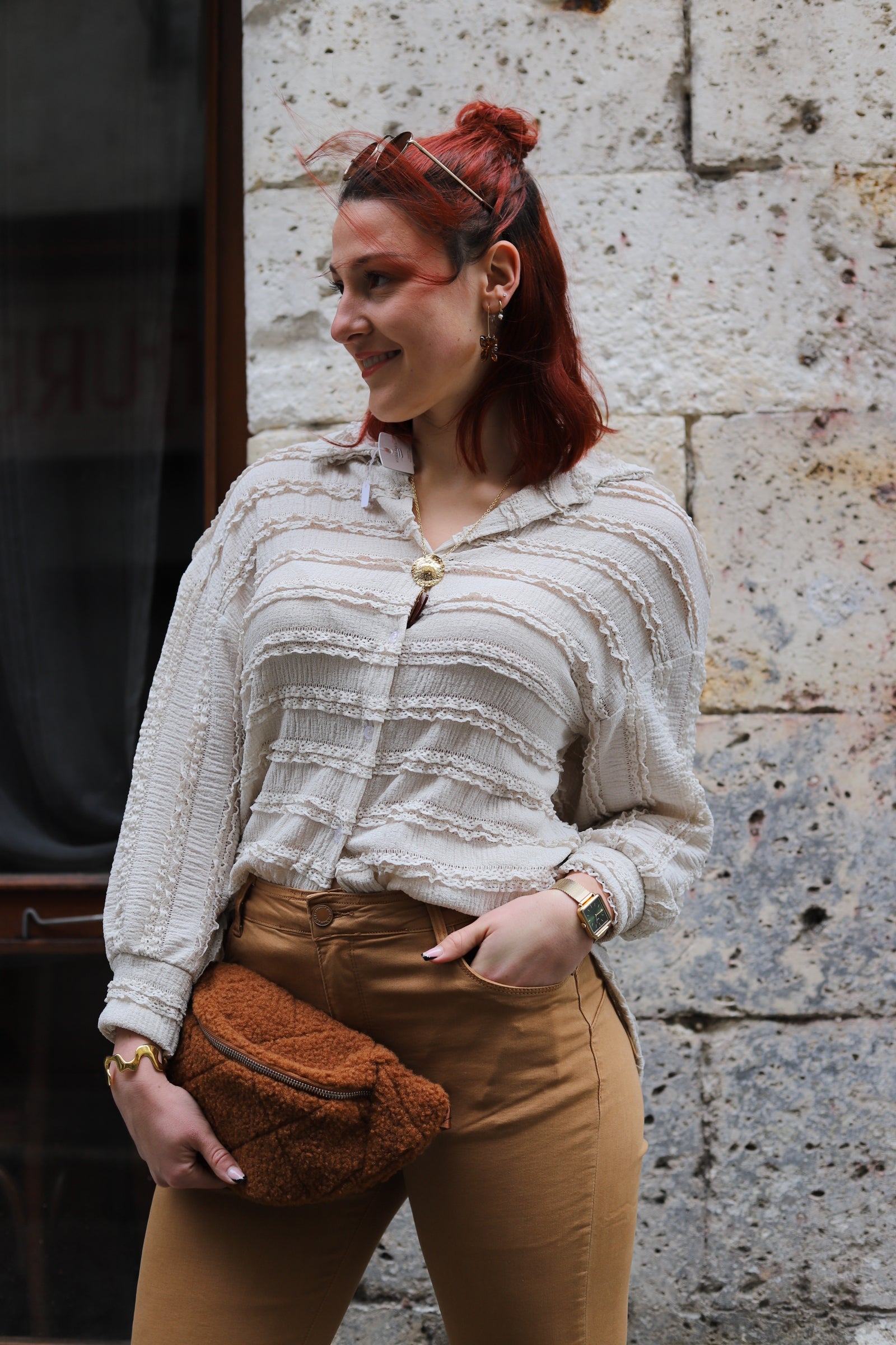 Chemisier Dentelle Beige Ample – Made in Italy