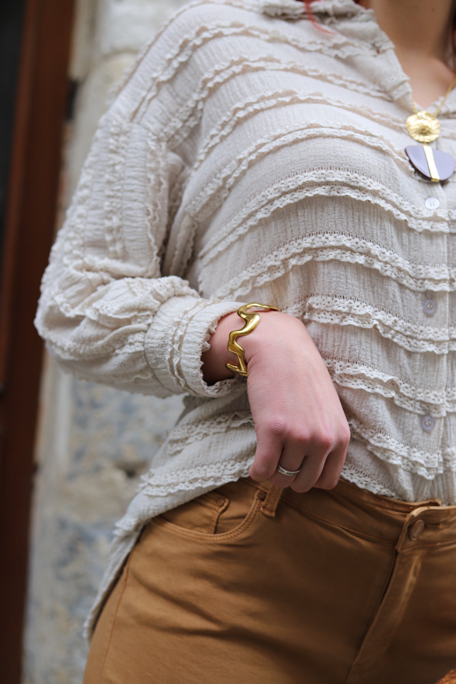 Chemisier Dentelle Beige Ample – Made in Italy