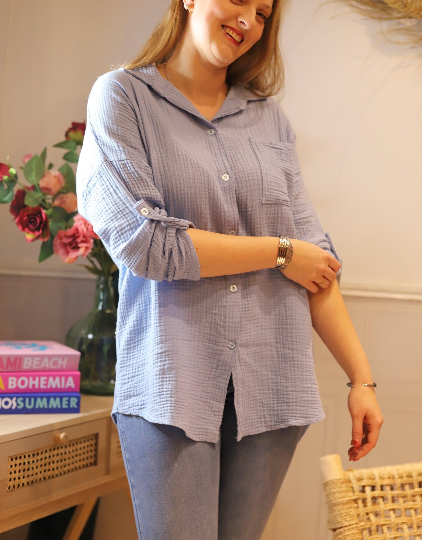 Chemisier en Gaze de Coton bleu ciel - beautifulshop - boutique de mode femme en Poitou Charente 