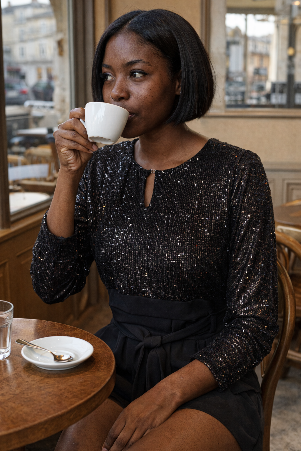 Combinaison Short Noire à Paillettes – Élégance & Charme Assurés-beautifulshop