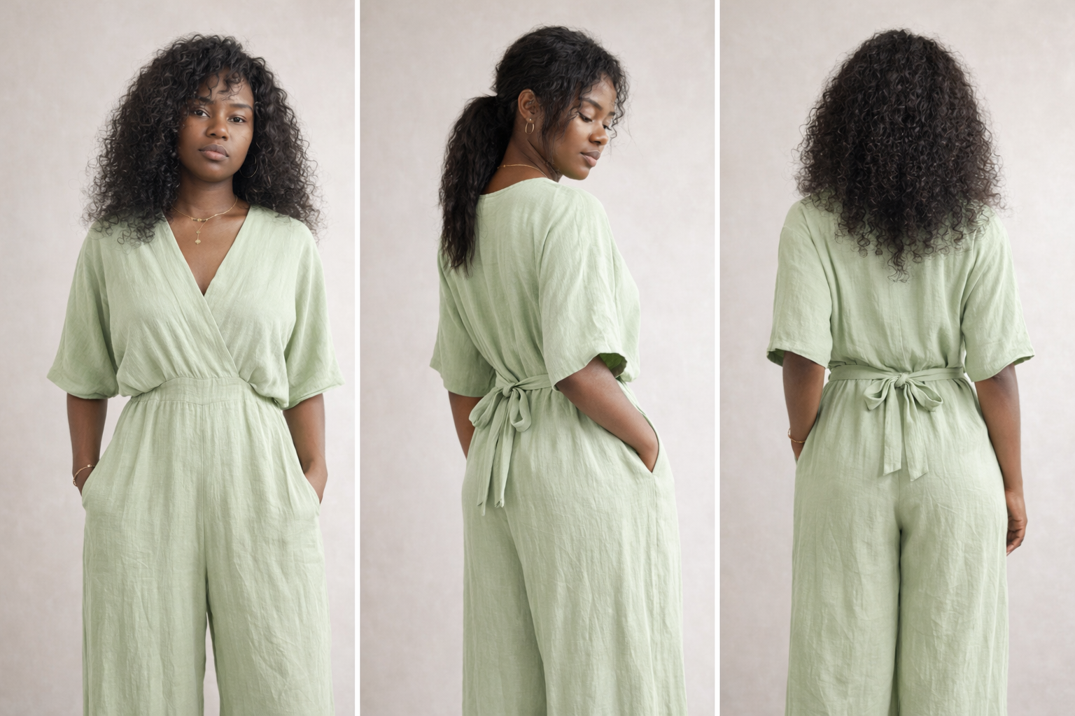  Combinaison fluide kaki femme cache-cœur