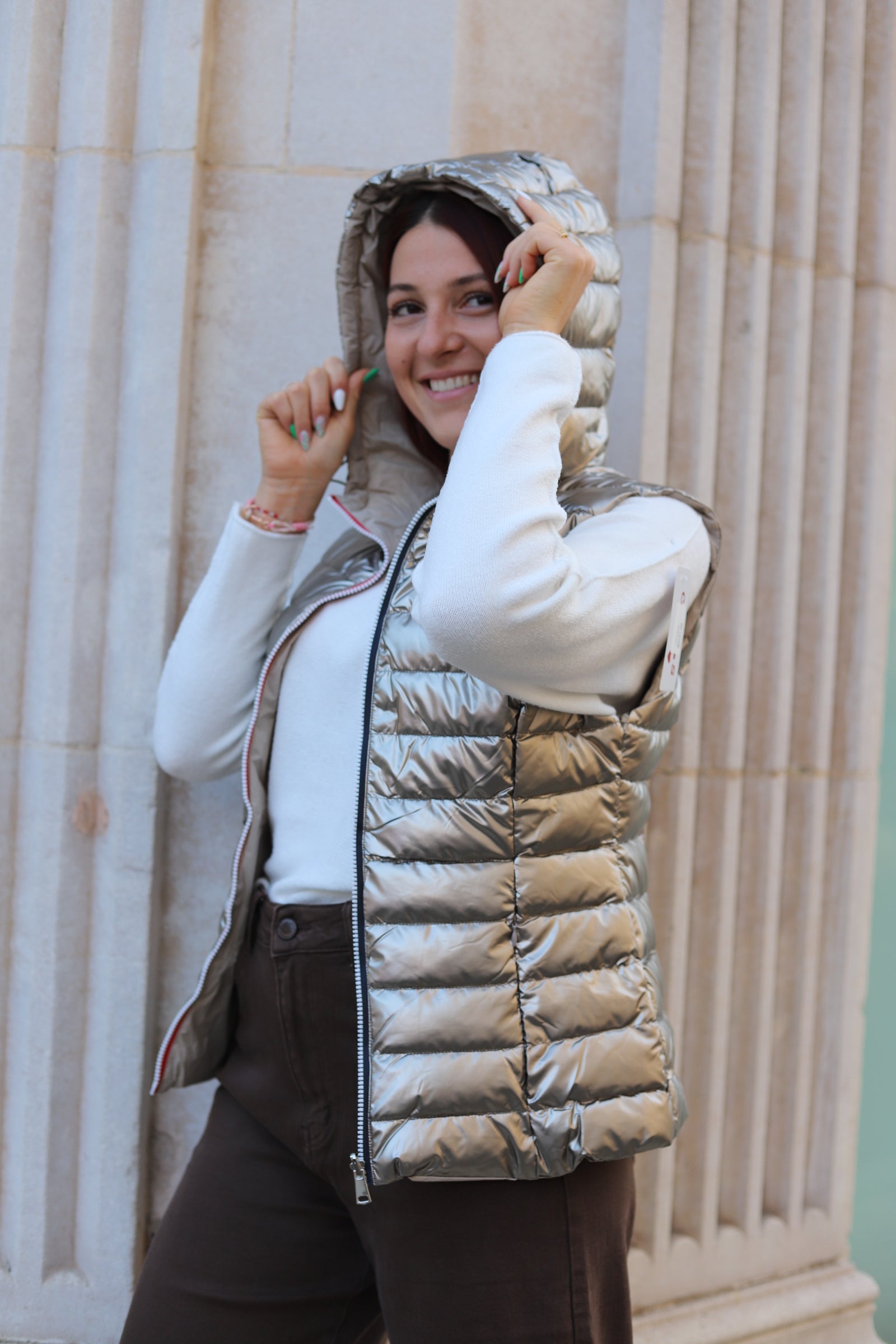 Doudoune Sans Manches Réversible Métallisée-beautifulshop 