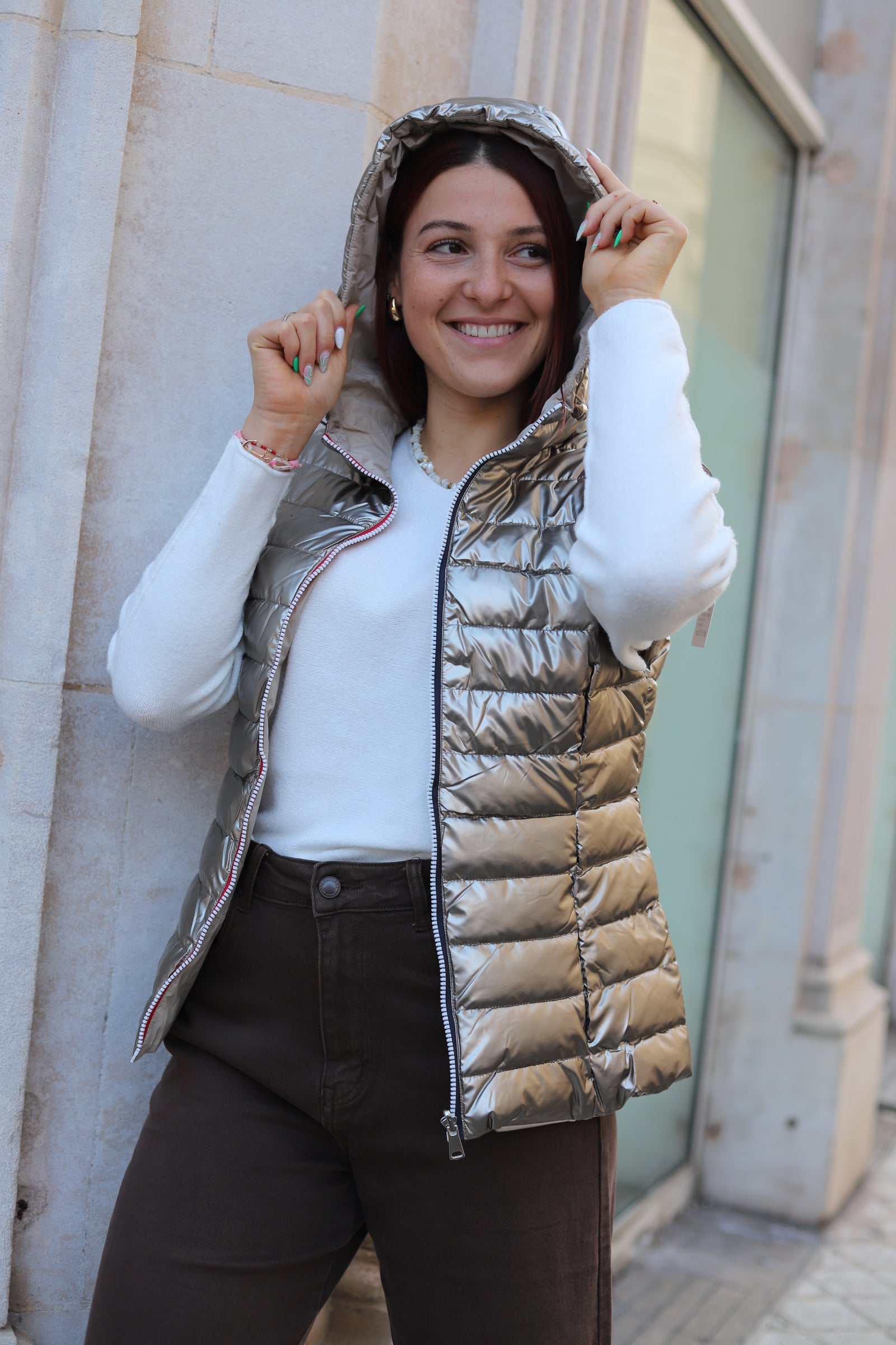 Doudoune Sans Manches Réversible Métallisée-beautifulshop