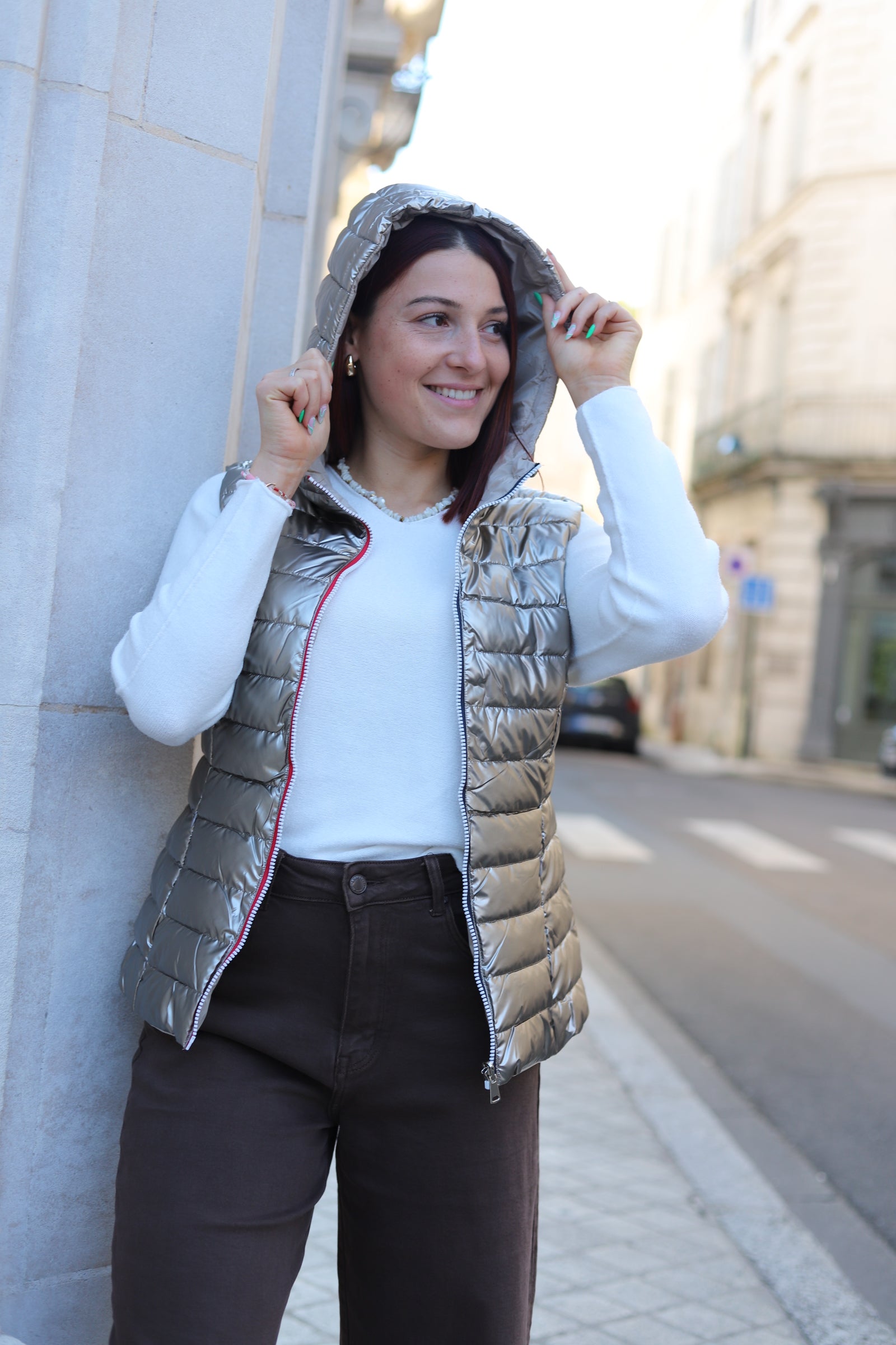 Doudoune Sans Manches Réversible Métallisée-beautifulshop