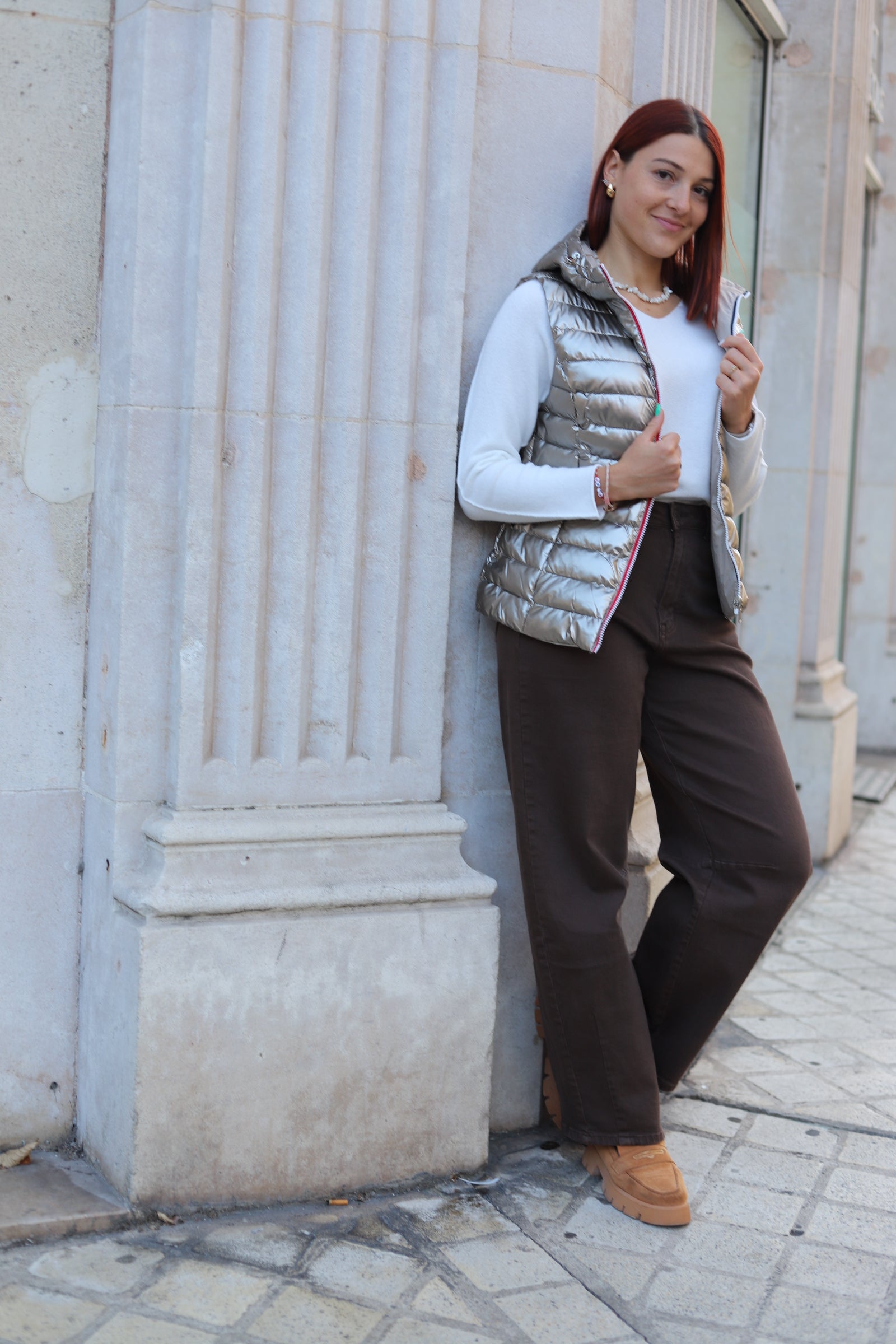 Doudoune Sans Manches Réversible Métallisée-beautifulshop