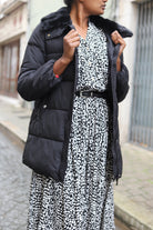 Doudoune noire femme mi-longue avec col moumoute amovible | Beautiful Shop