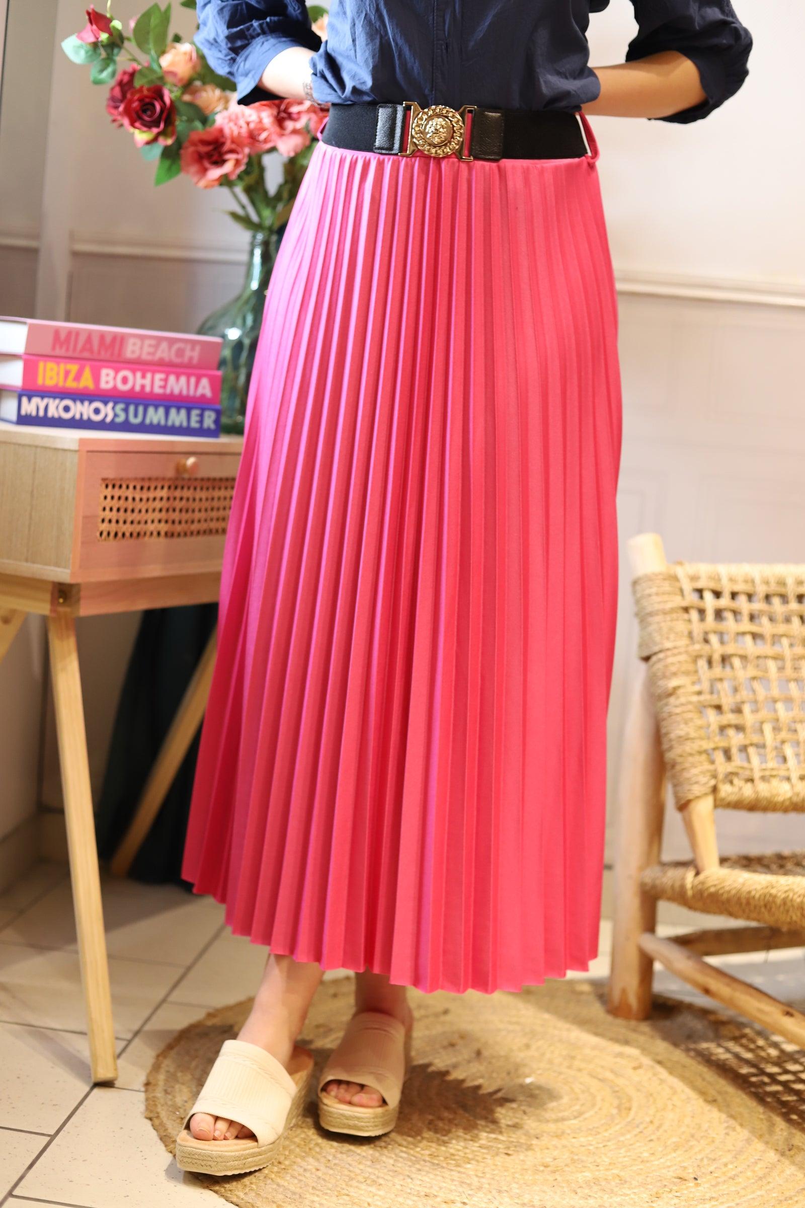 Jupe Longue Plissée fuchsia - beautifulshop - boutique de vêtements femme sur Angoulême 