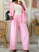Ensemble rose veste courte et pantalon ample