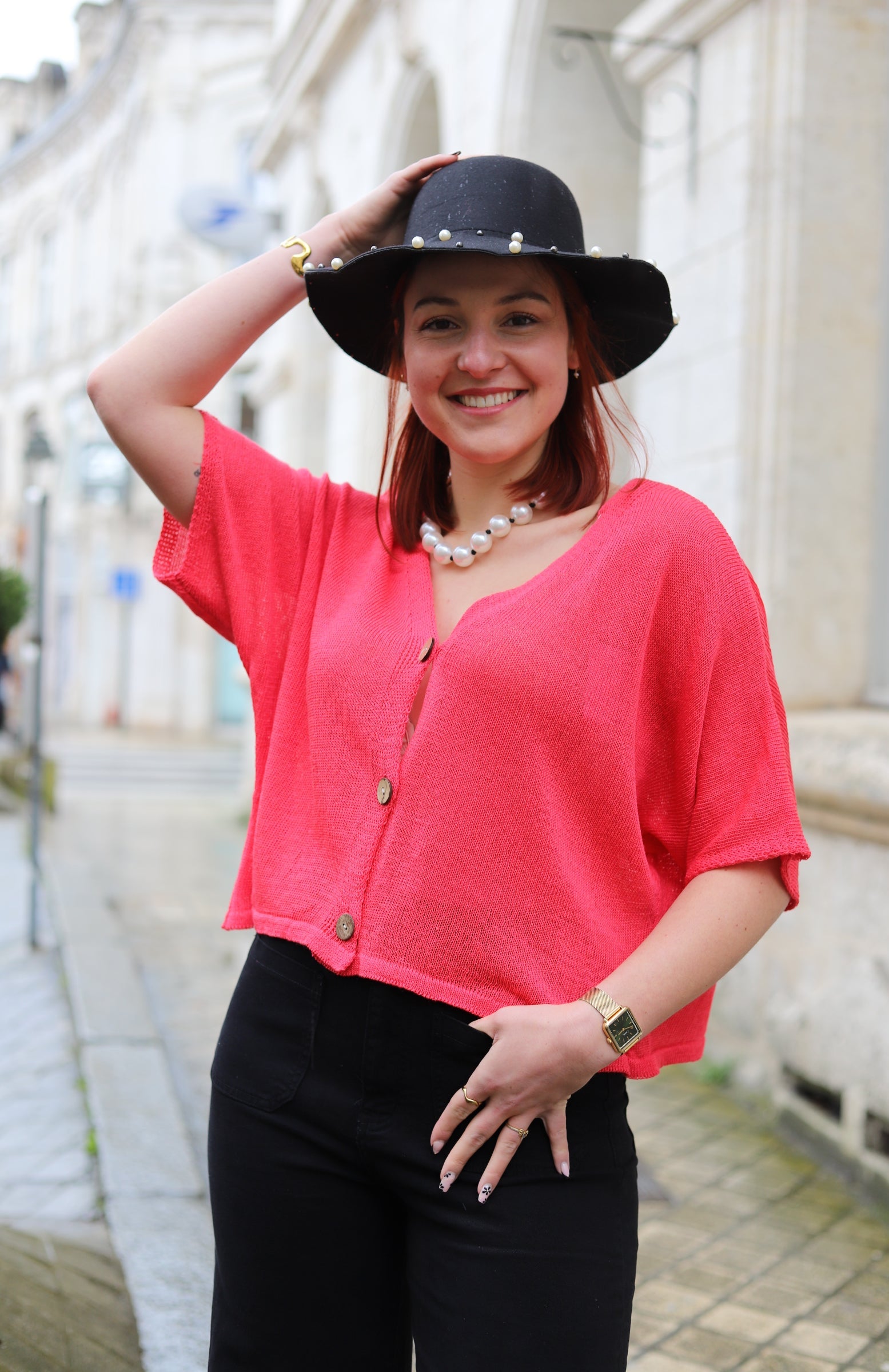 Gilet Kimono Framboise en Maille Coton