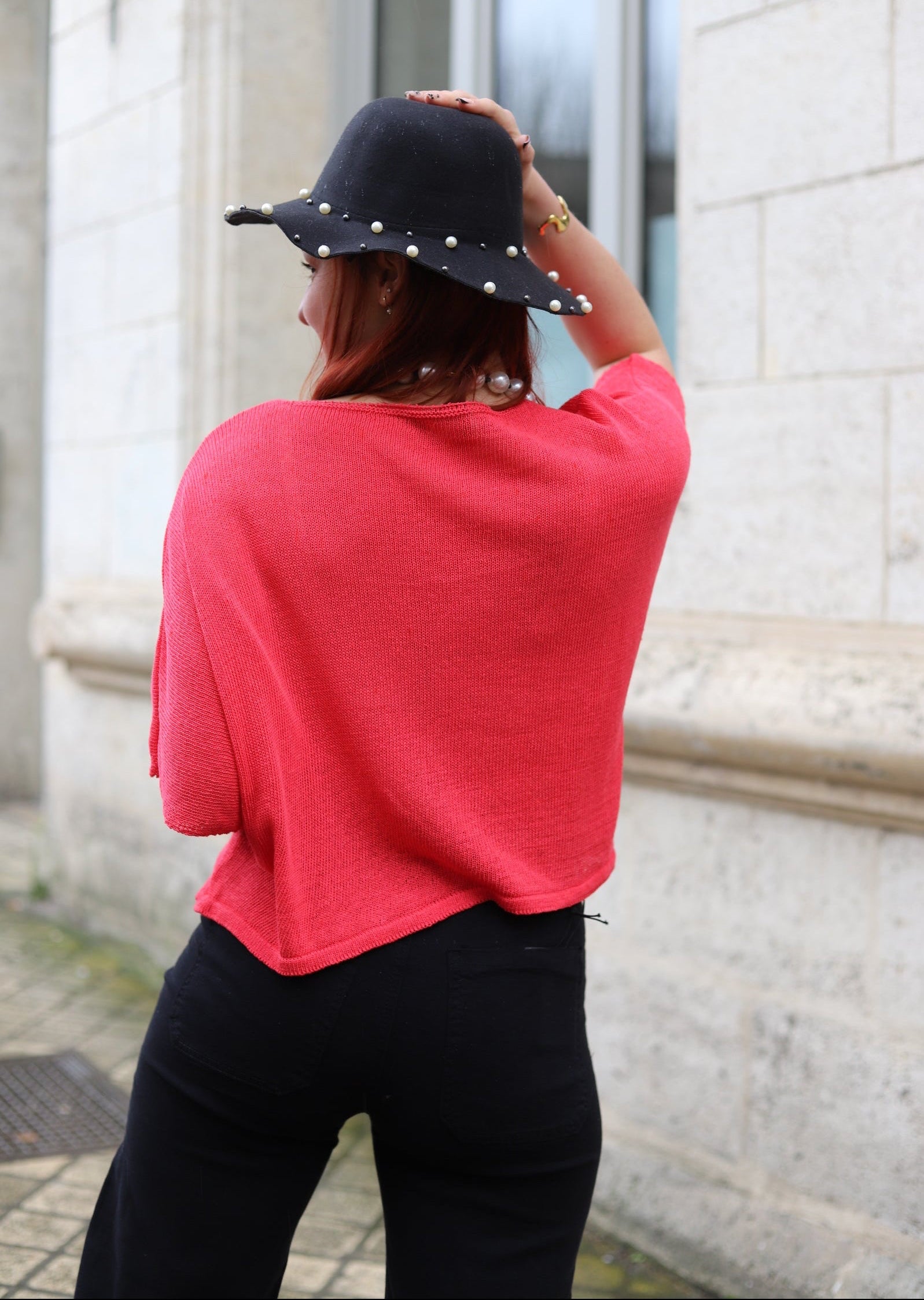 Gilet Kimono Framboise en Maille Coton