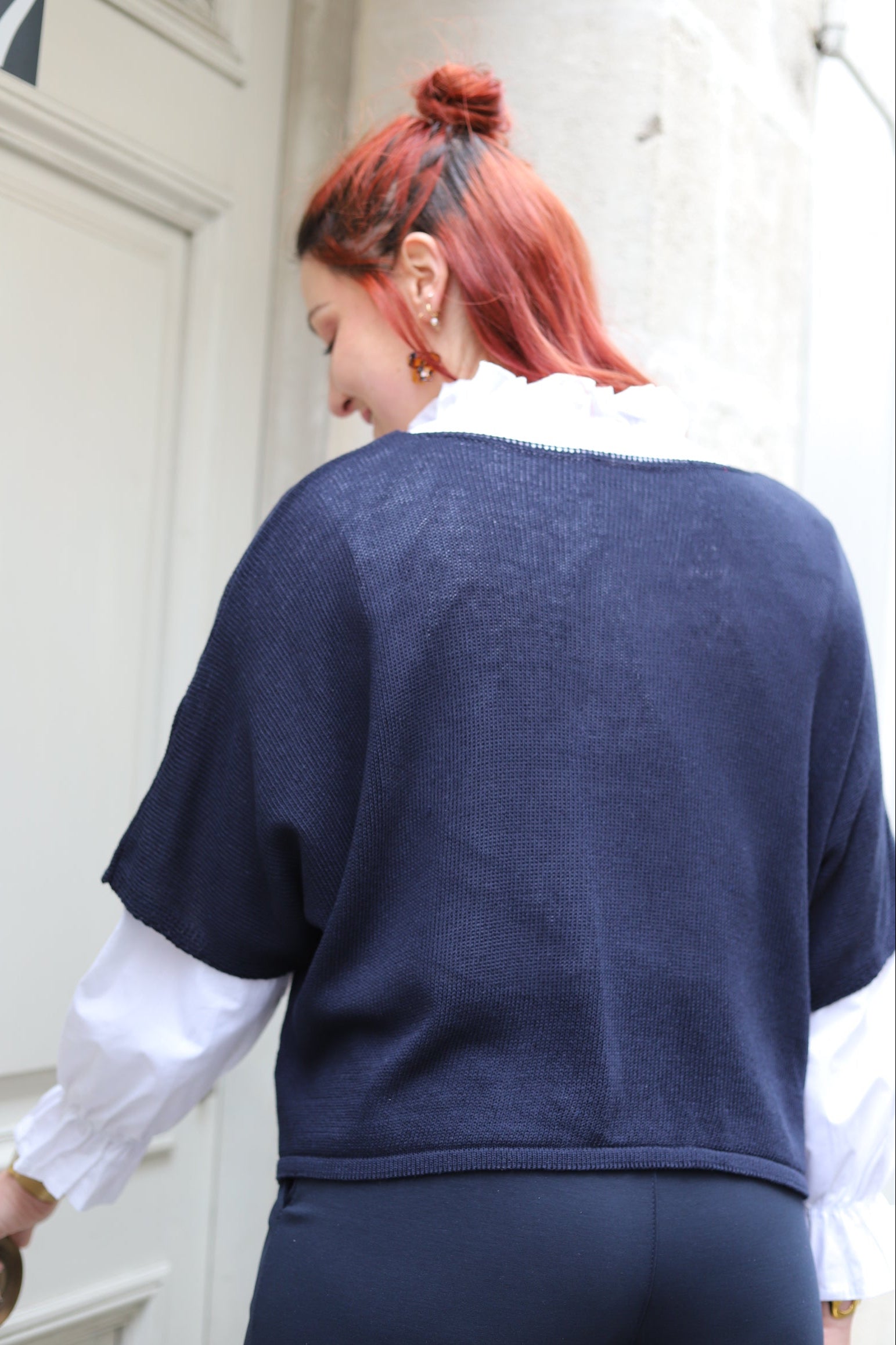 Gilet Kimono bleu marine en Maille Coton