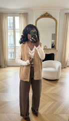 Gilet Sans Manches Texturé Camel | Élégance Casual & Confort-beautifulshop