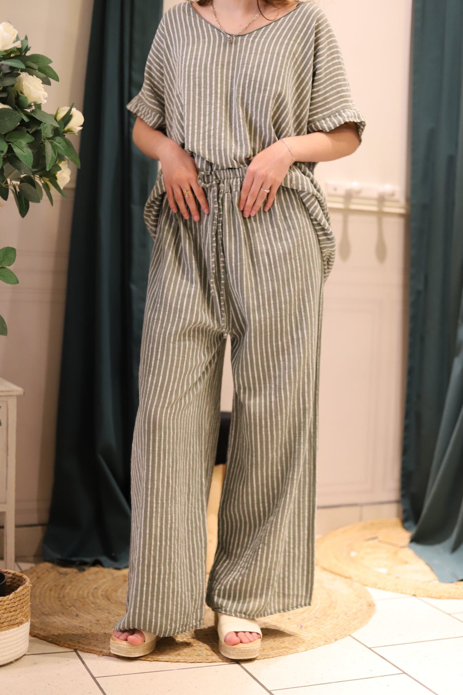 Pantalon "Éclat Rayé Irrégulier - beautifulshop