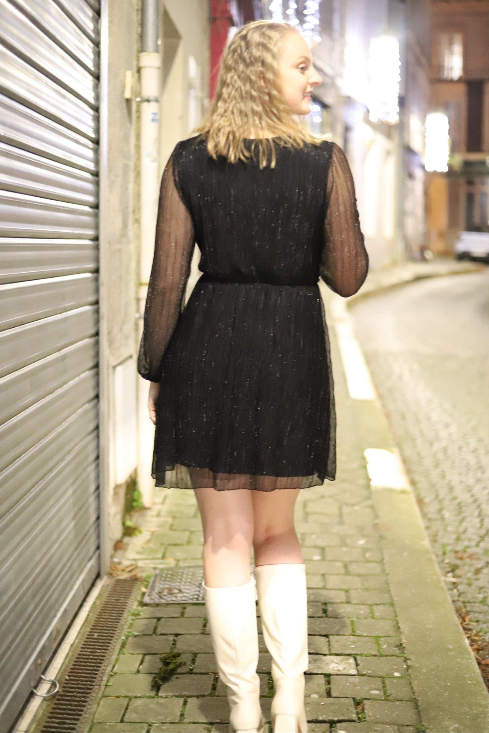 Robe Noire Courte à Paillettes – Élégance Scintillante - beautifulshop 