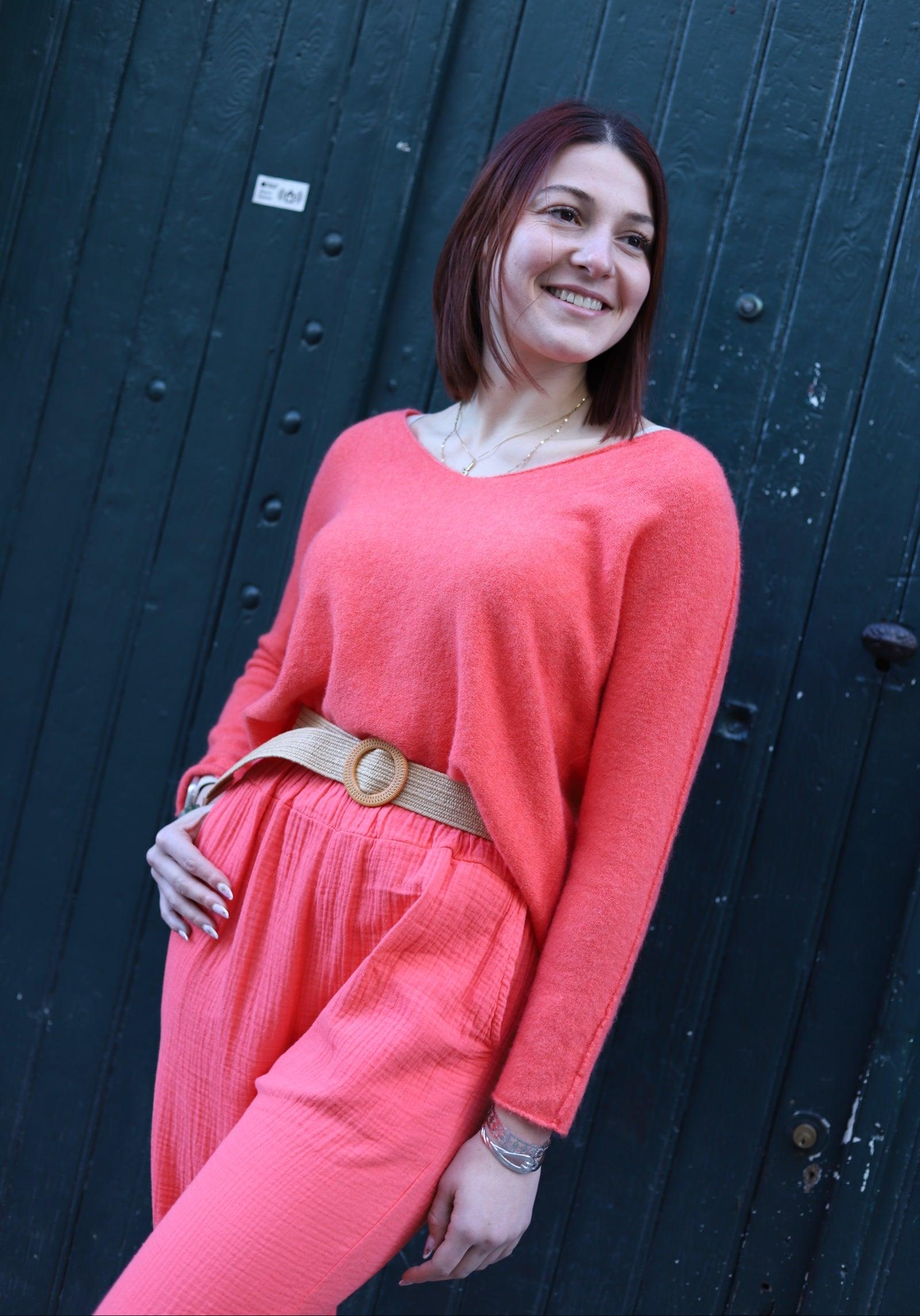 Pull en Maille Douce corail - beautifulshop - boutique sur Angoulême 