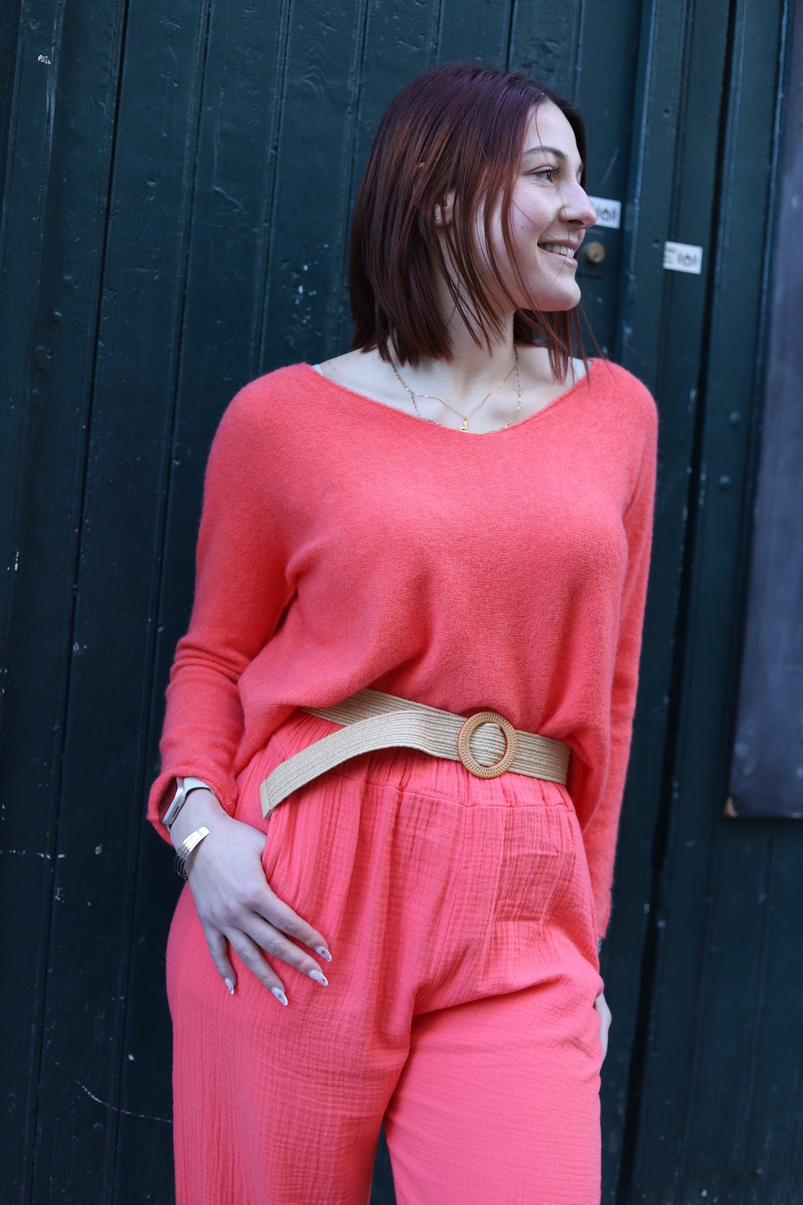 Pull en Maille Douce corail - beautifulshop - boutique sur Angoulême 