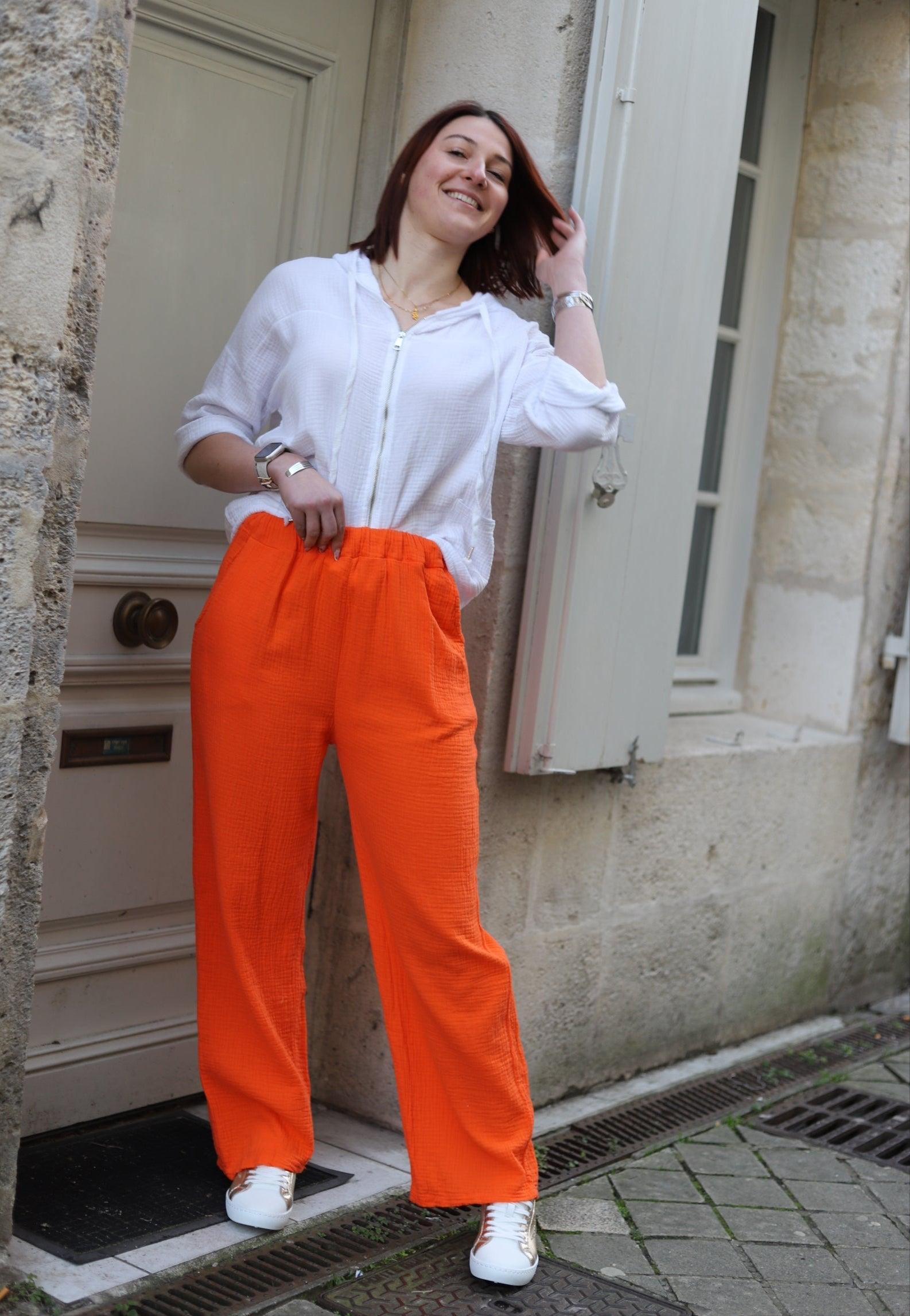 Pantalon Large en Gaze de Coton - beautifulshop - boutique de vêtements femmes sur Angoulême 