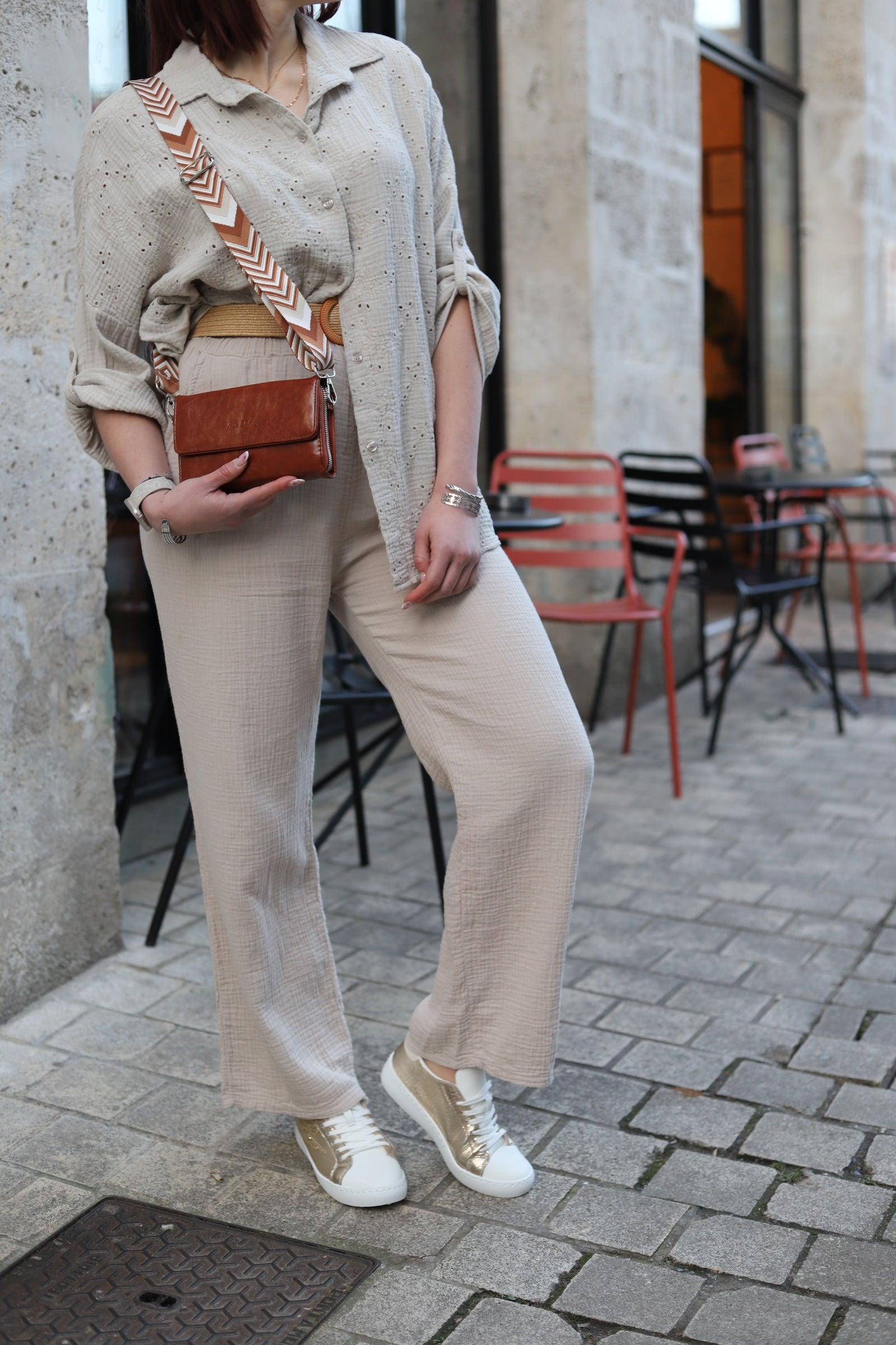 Pantalon Large en Gaze de Coton - beautifulshop - boutique de vêtements femmes en Poitou Charente 